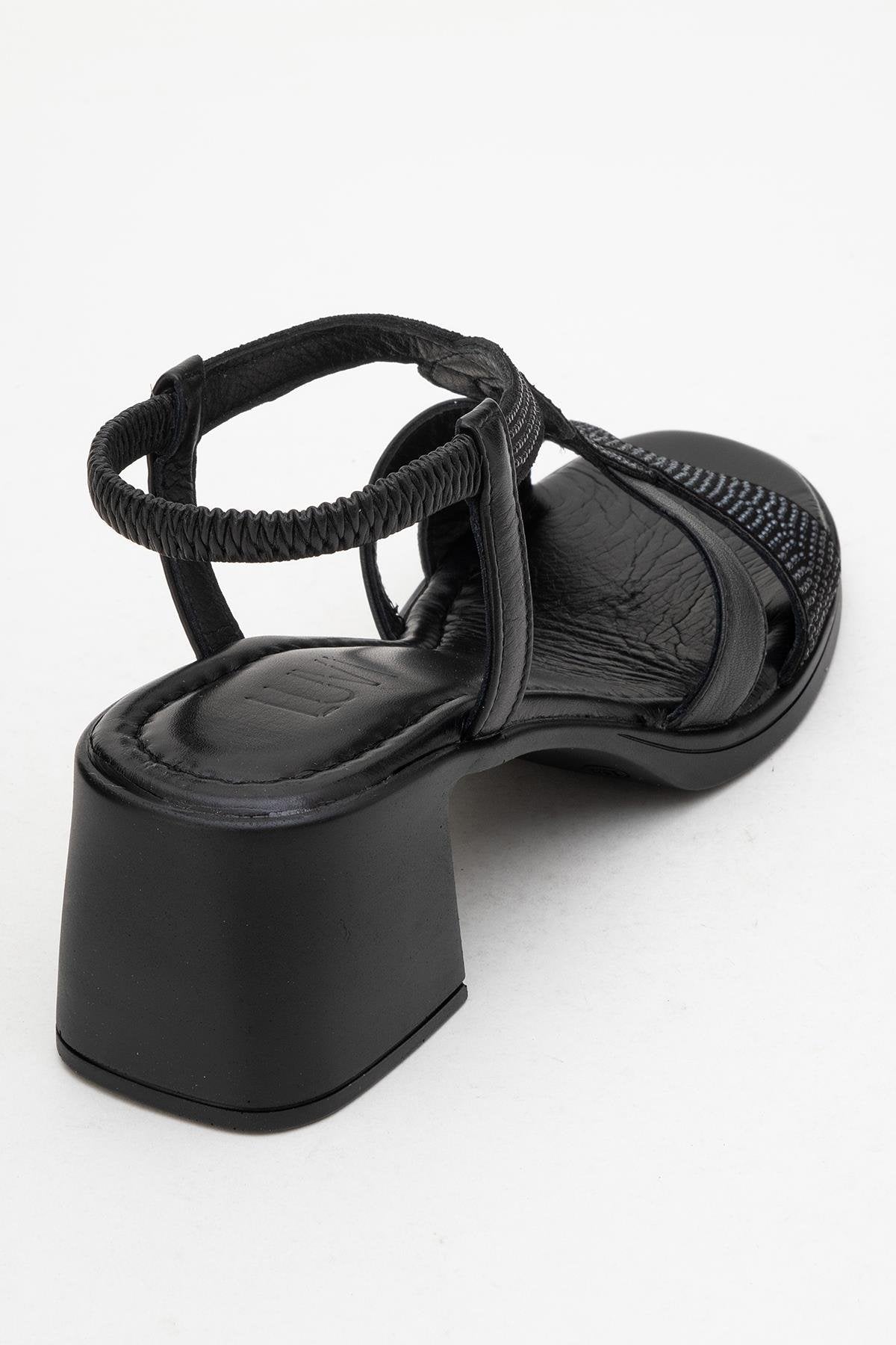 Dolen Black Leather Chunky Sandal – back view showing leather, black, red, Vowalisse