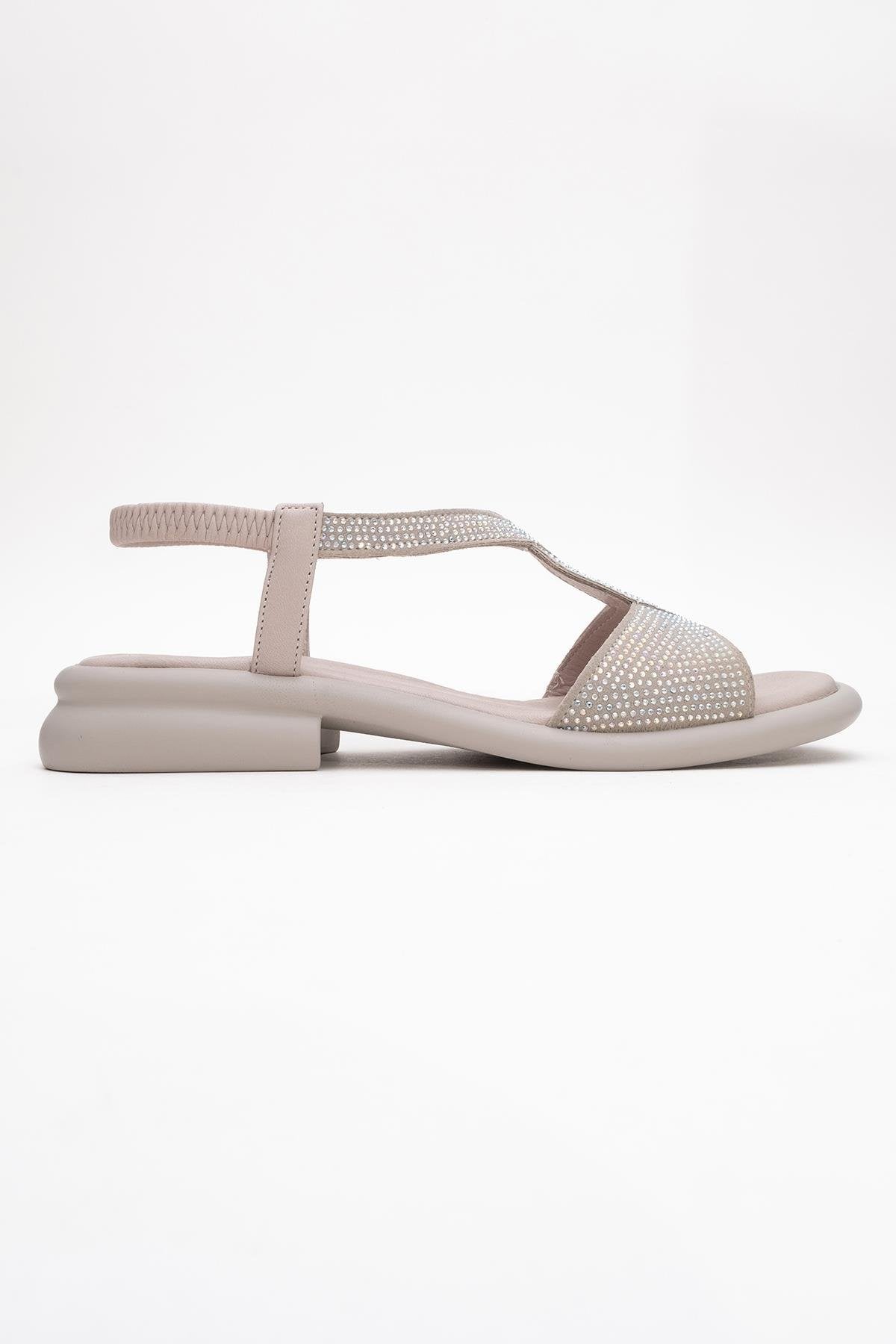 Sieglinde Light Pink Embellished Leather Sandal – top view showing crystal, leather, pink, Vowalisse