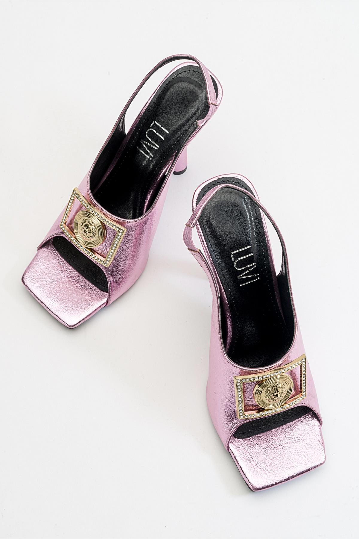 Olney - Pink Heeled Shoe – side view showing leather, pink, Vowalisse