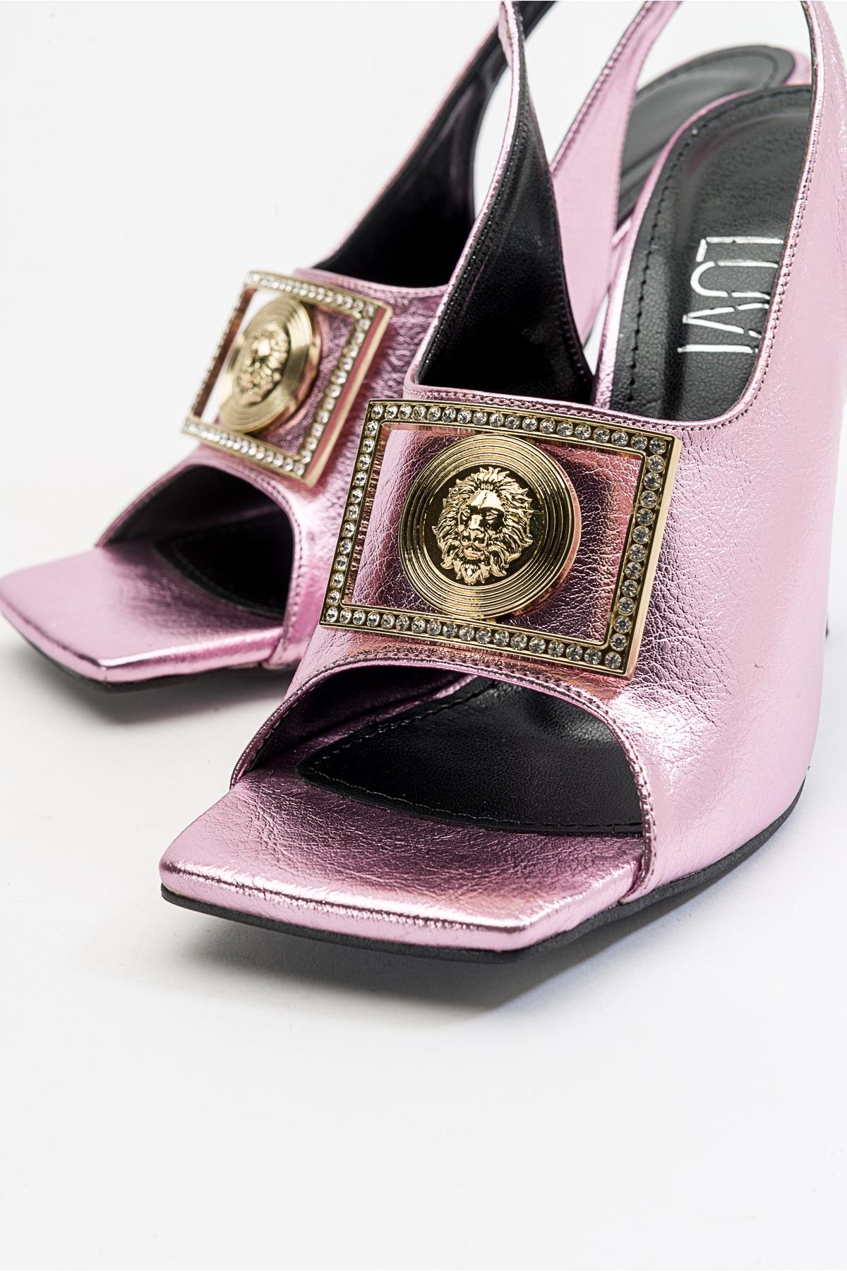 Olney - Pink Heeled Shoe – heel view showing leather, pink, Vowalisse