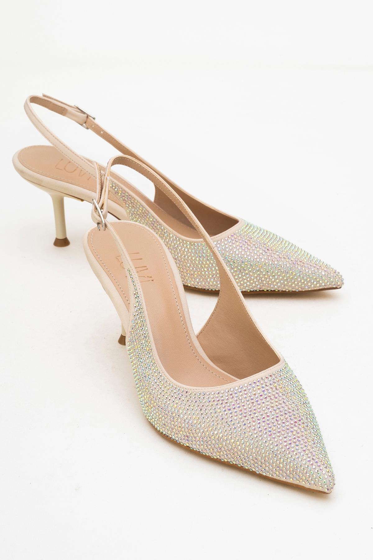 Novs - Beige Stiletto Dress Shoe – front three-quarter view showing leather, Vowalisse