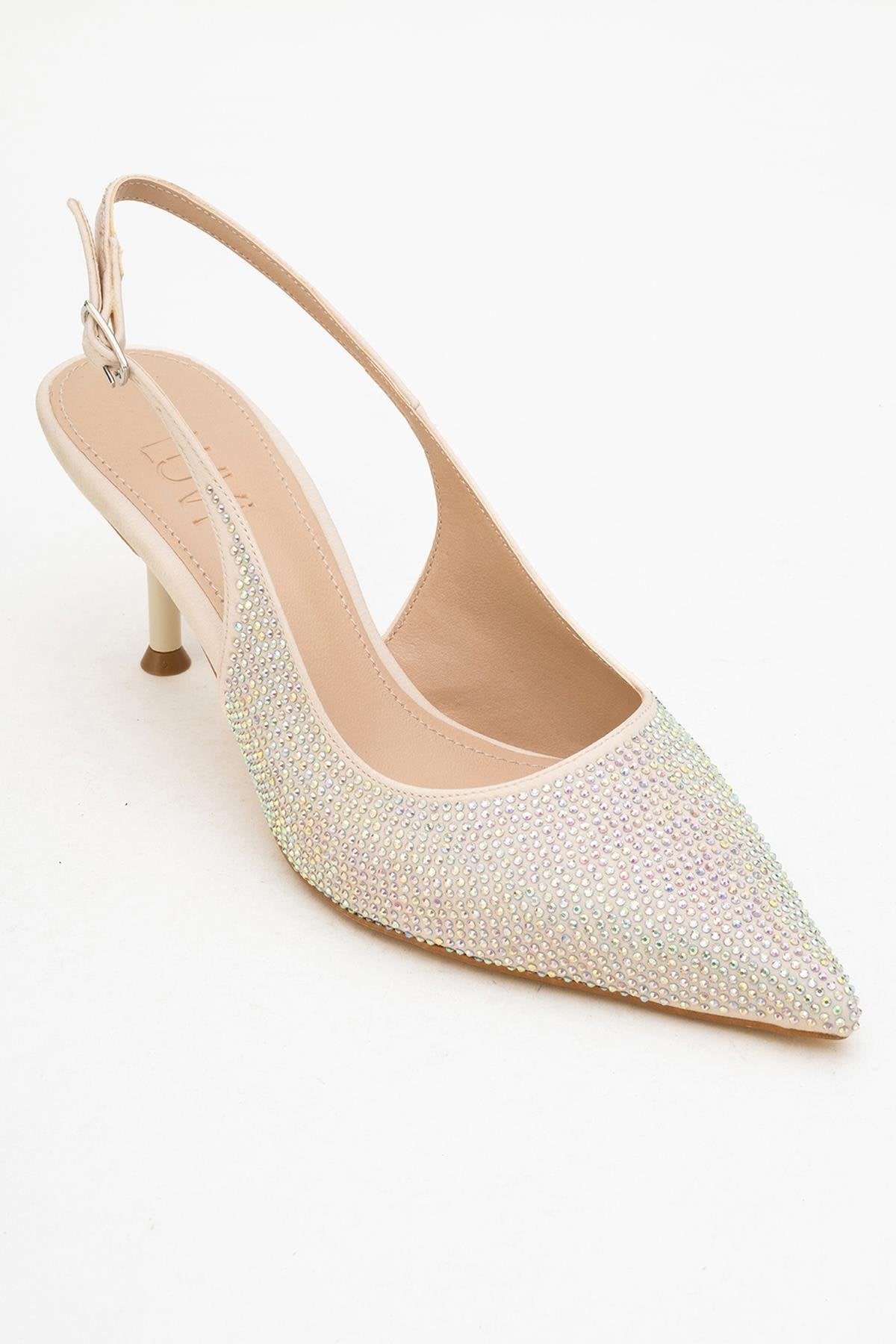 Novs - Beige Stiletto Dress Shoe – detail view showing leather, Vowalisse