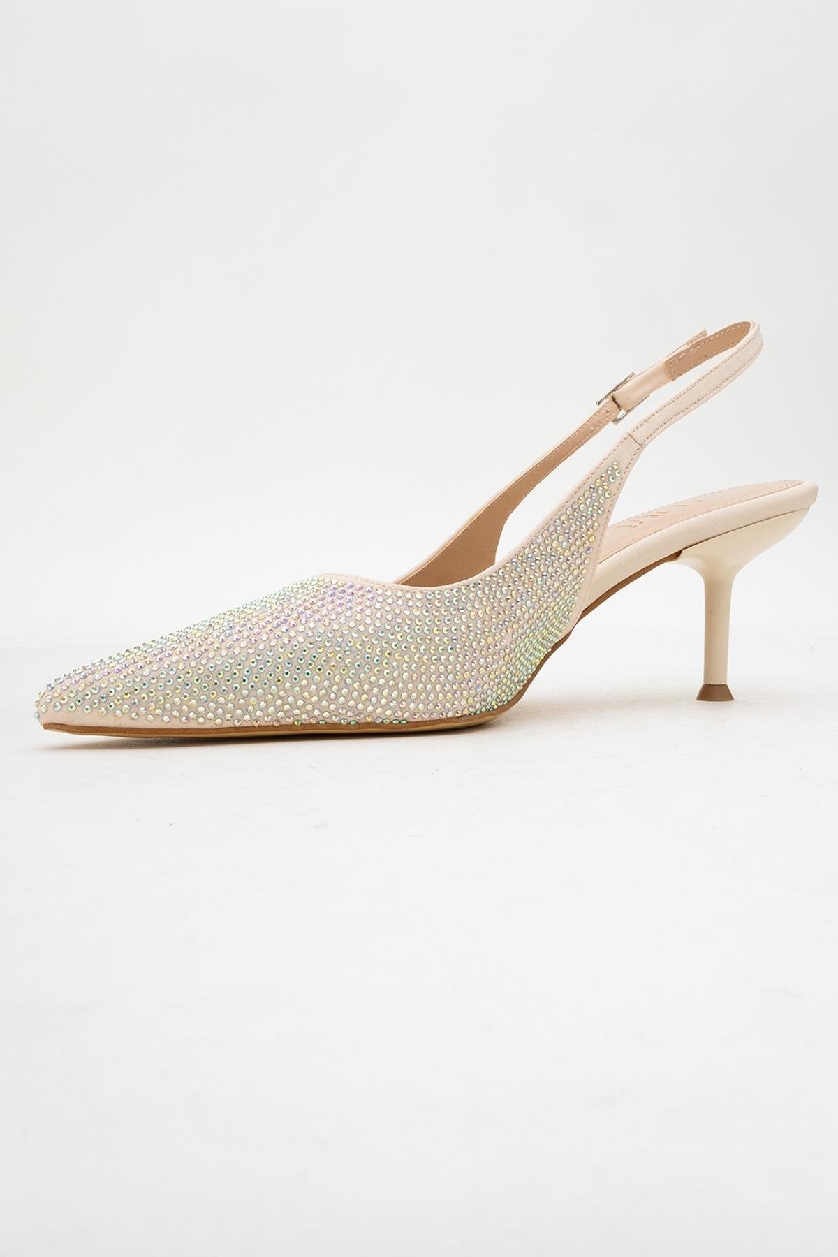 Novs - Beige Stiletto Dress Shoe – heel view showing leather, Vowalisse