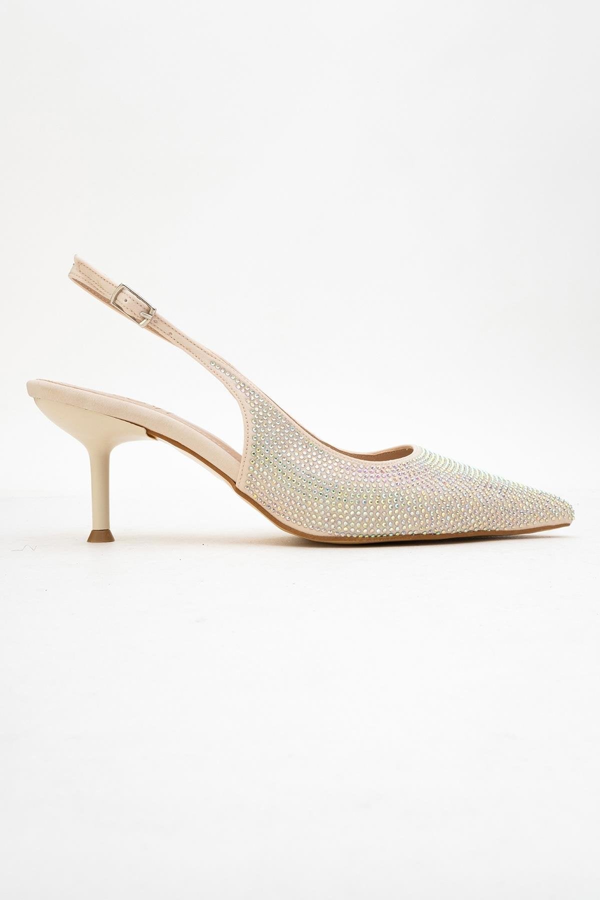 Novs - Beige Stiletto Dress Shoe – top view showing leather, Vowalisse