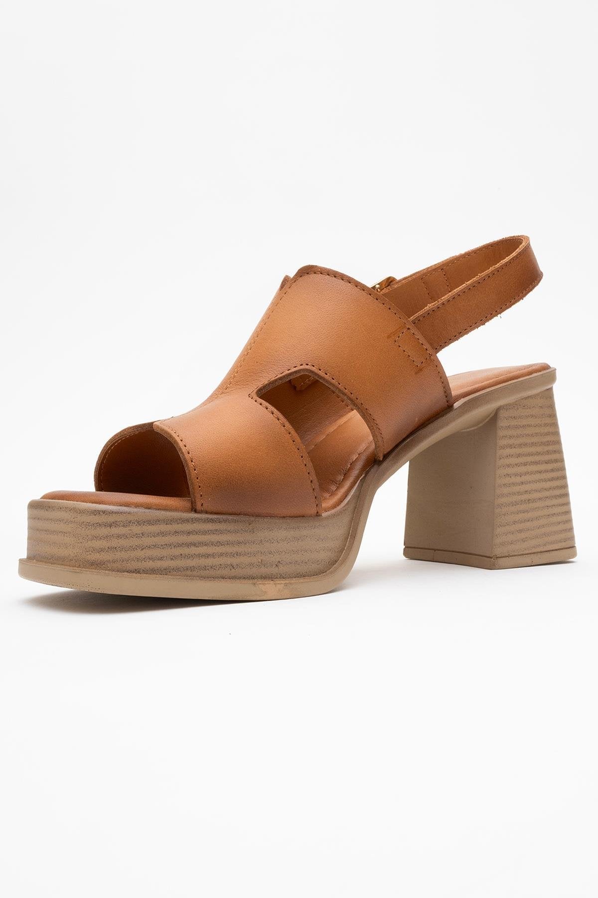 Zennia - Cognac Brown Leather Platform Sandal – back view showing leather, Vowalisse