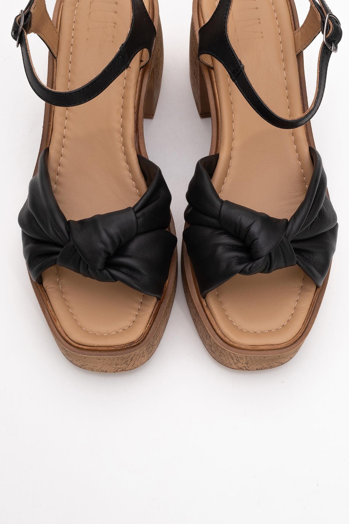 Tily - Black Platform Wedge Leather Sandal – side view showing leather, black, Vowalisse
