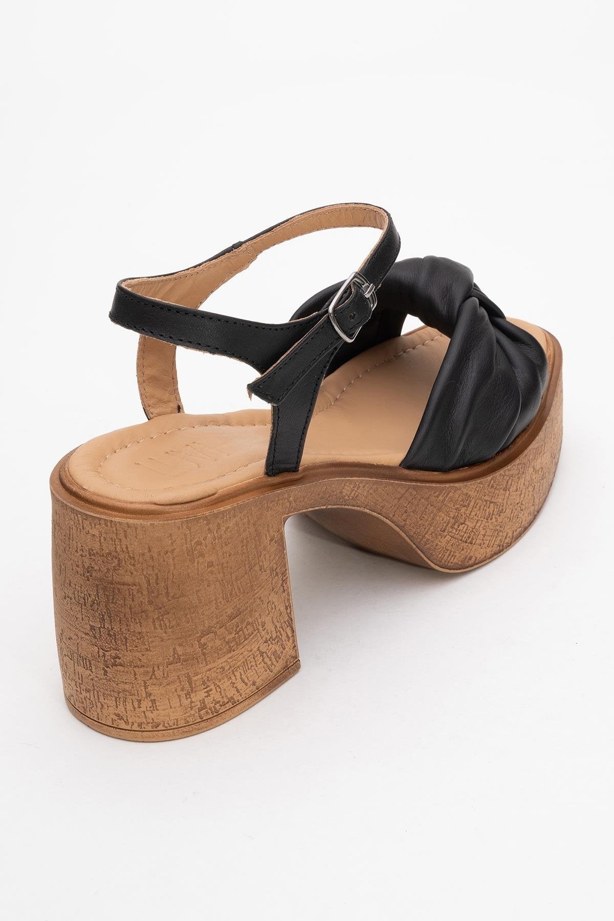 Tily - Black Platform Wedge Leather Sandal – back view showing leather, black, Vowalisse