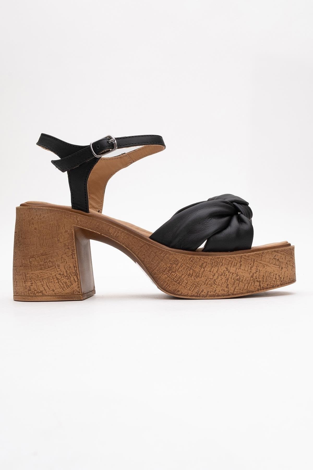 Tily - Black Platform Wedge Leather Sandal – top view showing leather, black, Vowalisse