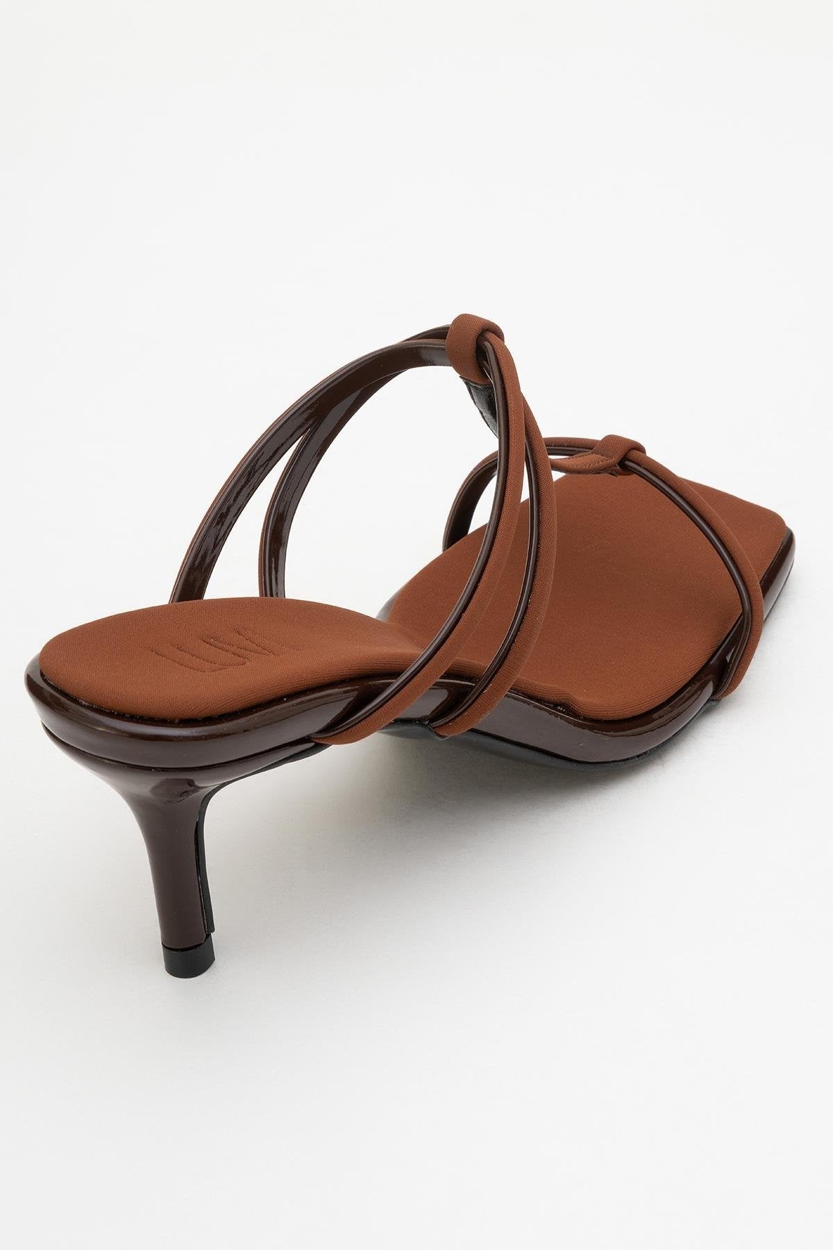 Mocha Brown Square‑Toe Thin‑Strap Heel Sandal – back view showing leather, red, Vowalisse