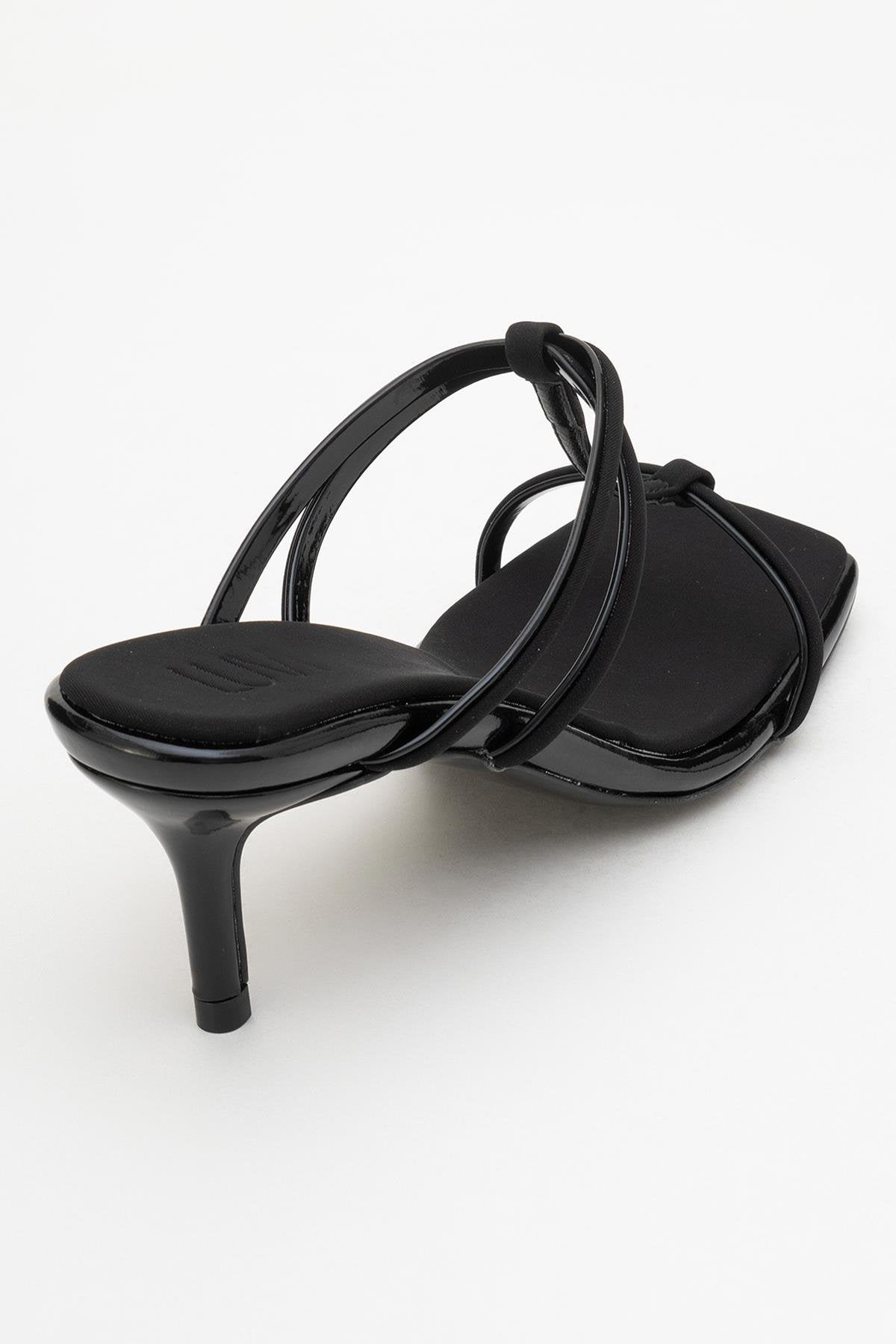 Mocha Black Square‑Toe Thin‑Strap Heel Sandal – back view showing leather, black, red, Vowalisse
