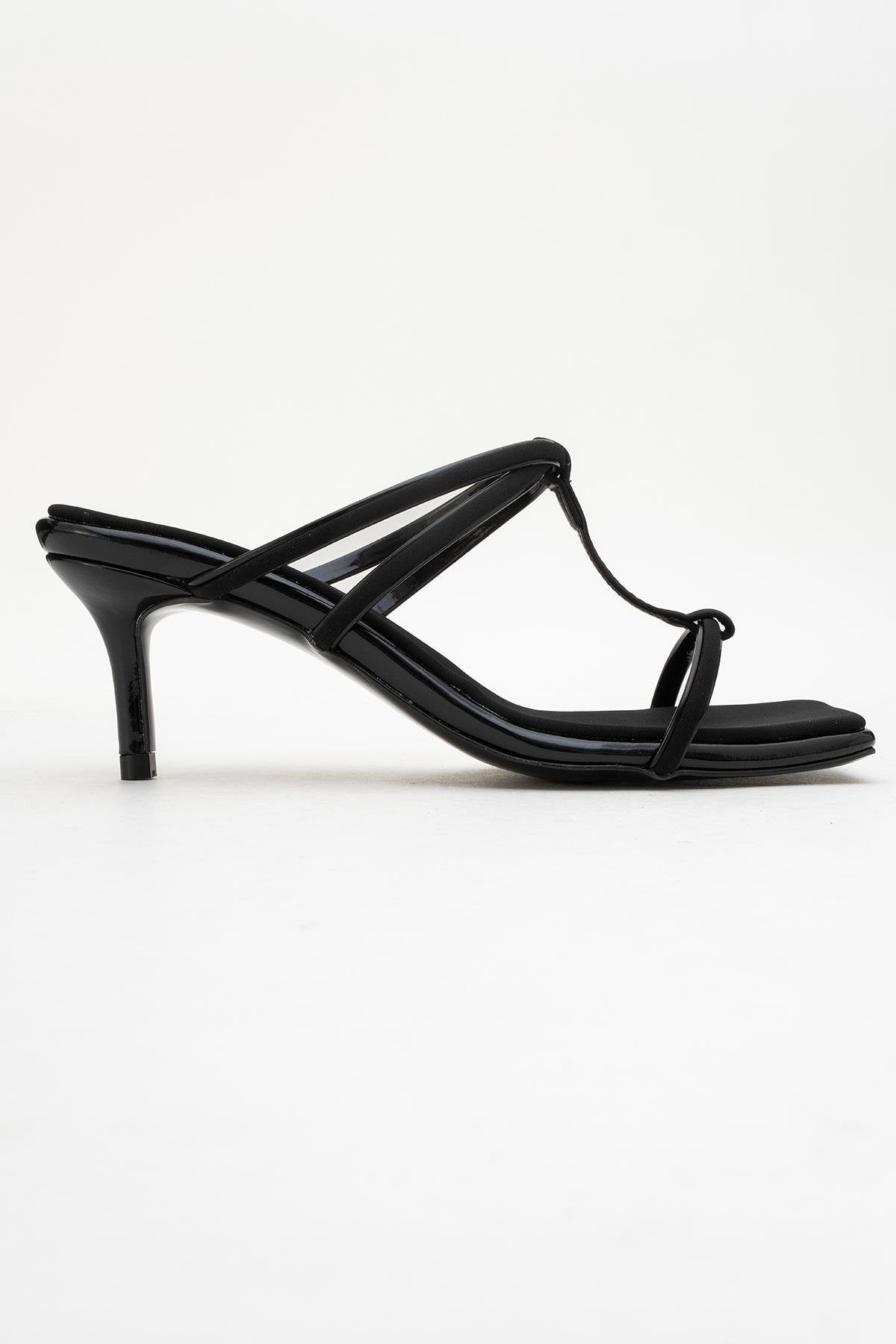 Mocha Black Square‑Toe Thin‑Strap Heel Sandal – top view showing leather, black, red, Vowalisse