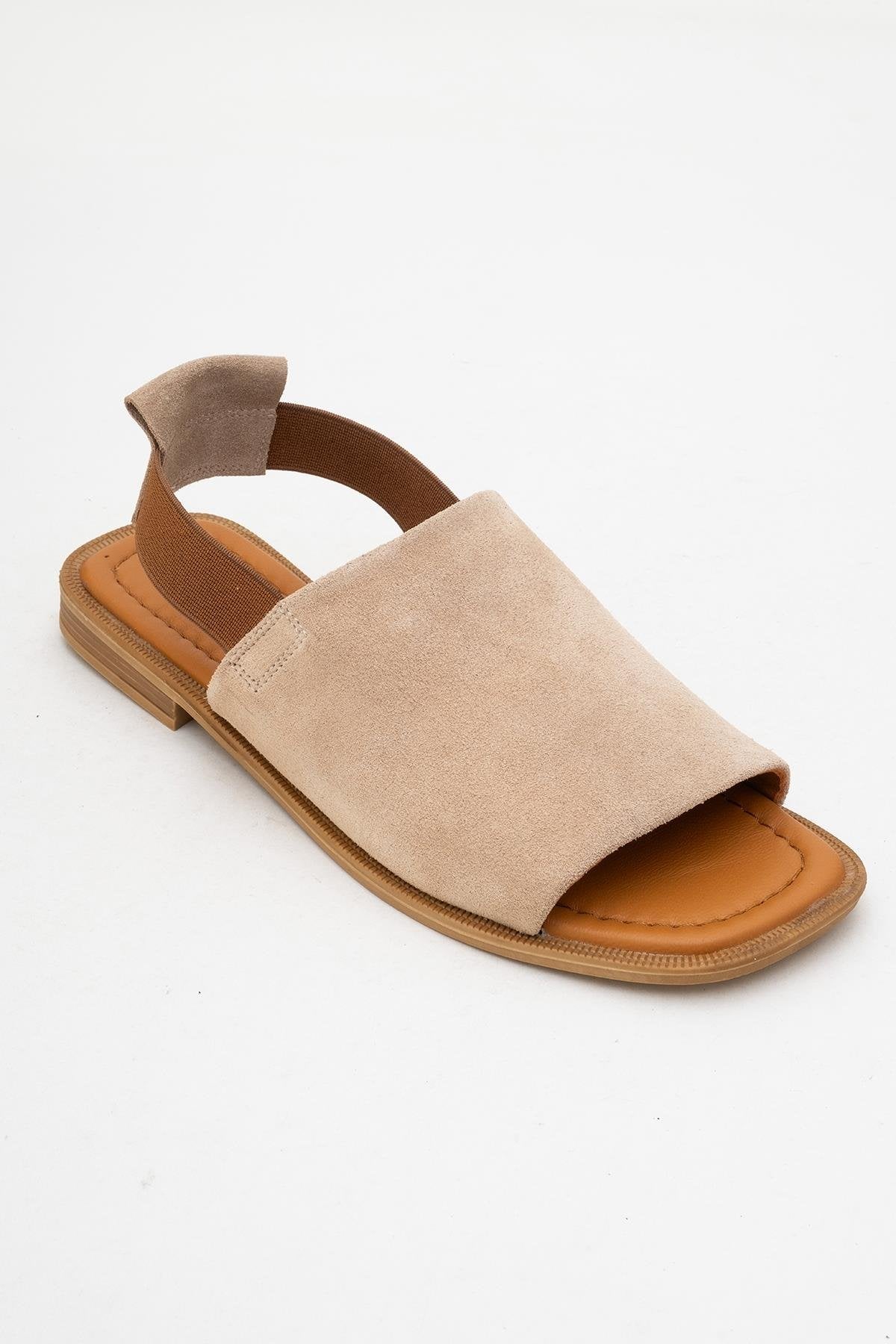 Fuela - Beige Suede Leather Sandals – detail view showing leather, suede, Vowalisse