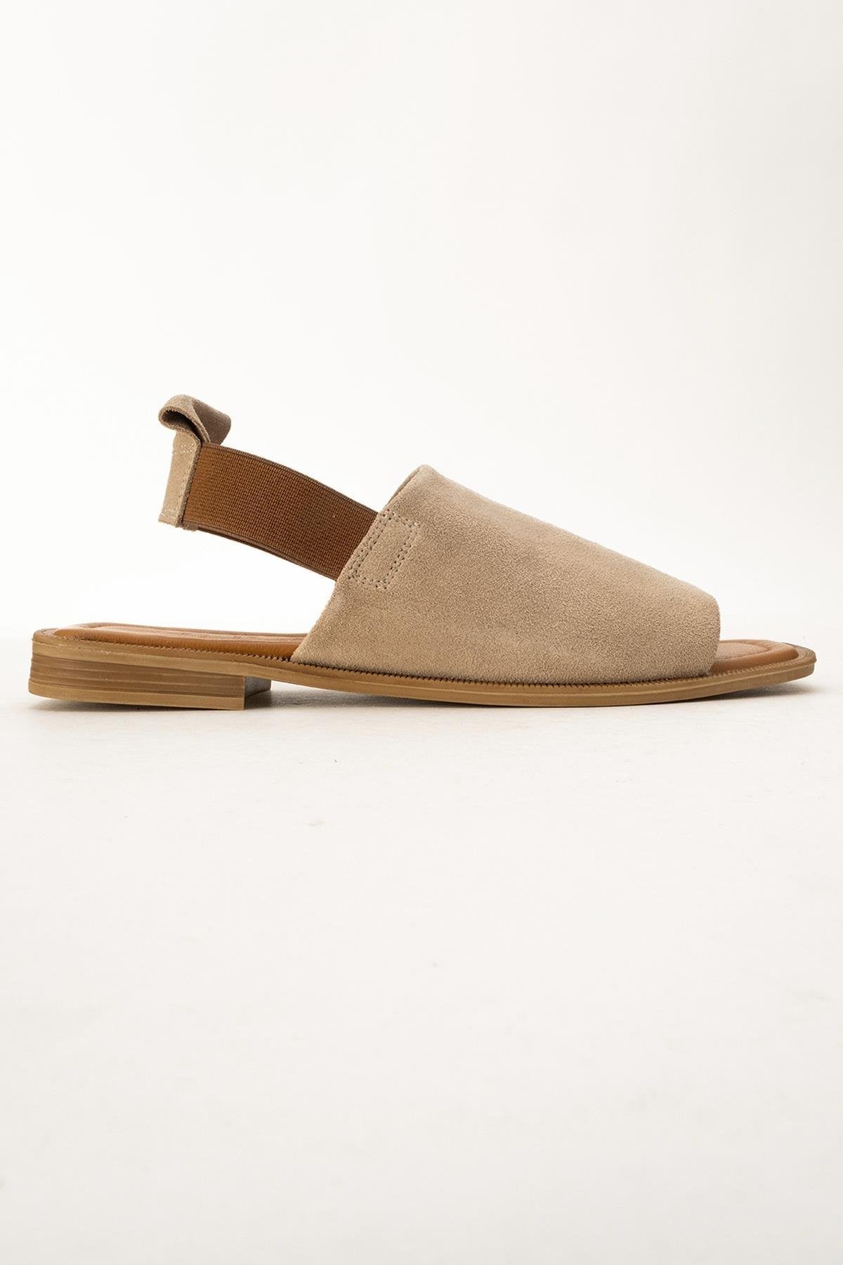 Fuela - Beige Suede Leather Sandals – top view showing leather, suede, Vowalisse