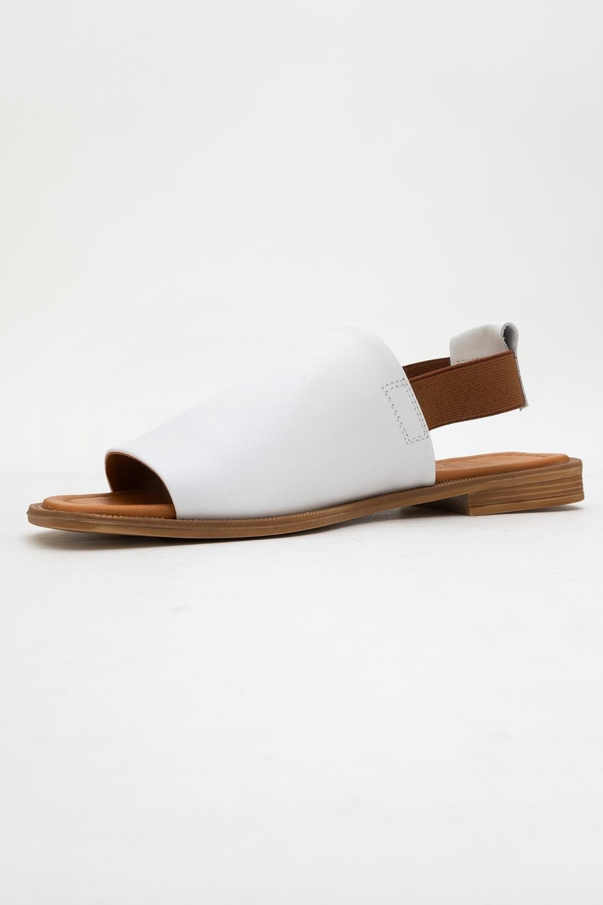 Fuela - White Leather Sandals – heel view showing leather, white, Vowalisse