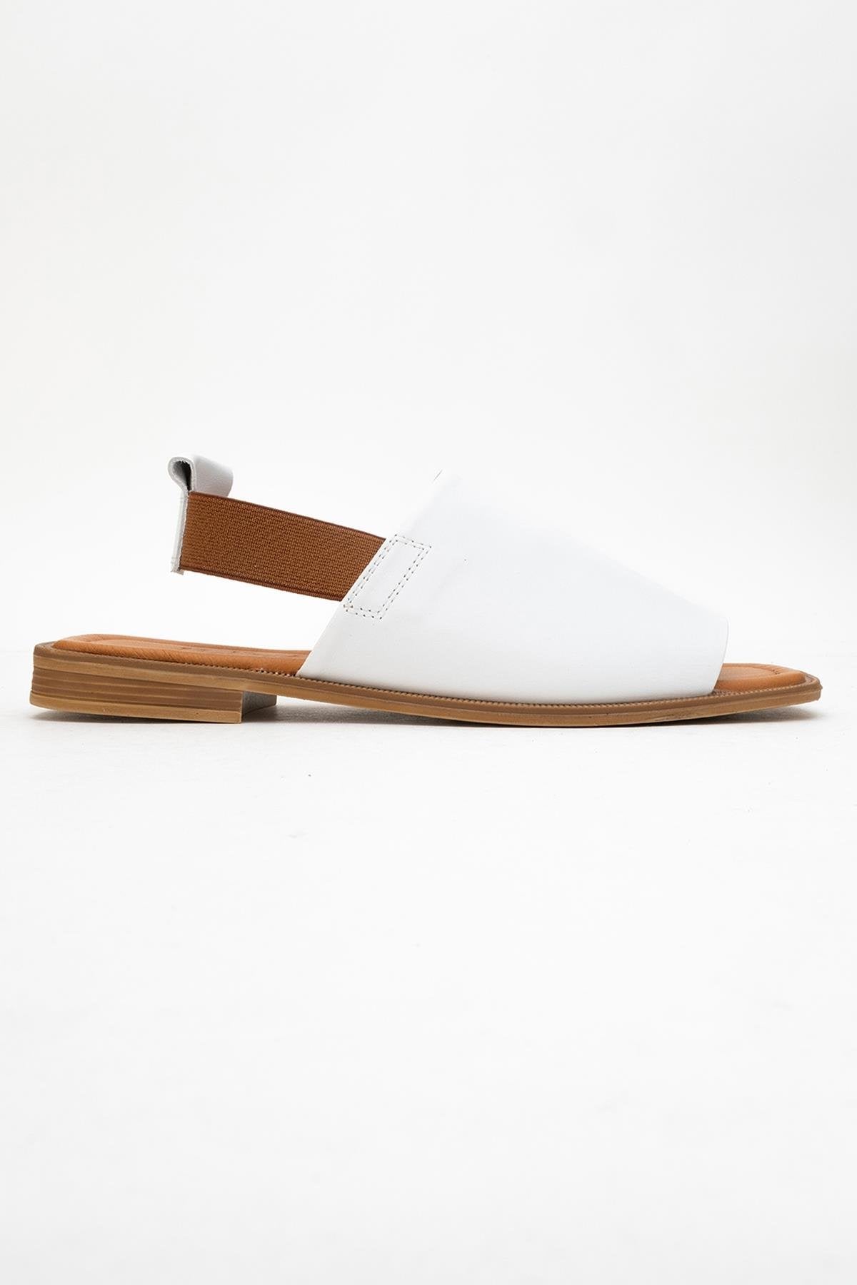Fuela - White Leather Sandals – top view showing leather, white, Vowalisse