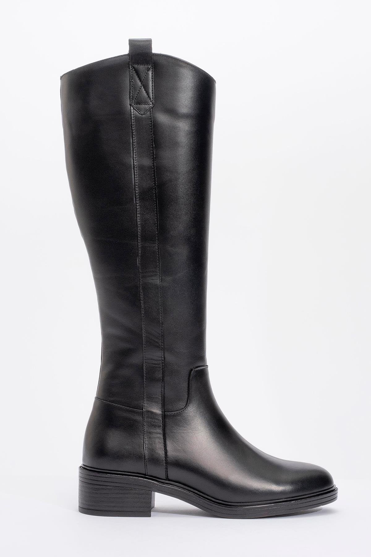 Acro Black Leather Heeled Boot – back view showing leather, black, Vowalisse