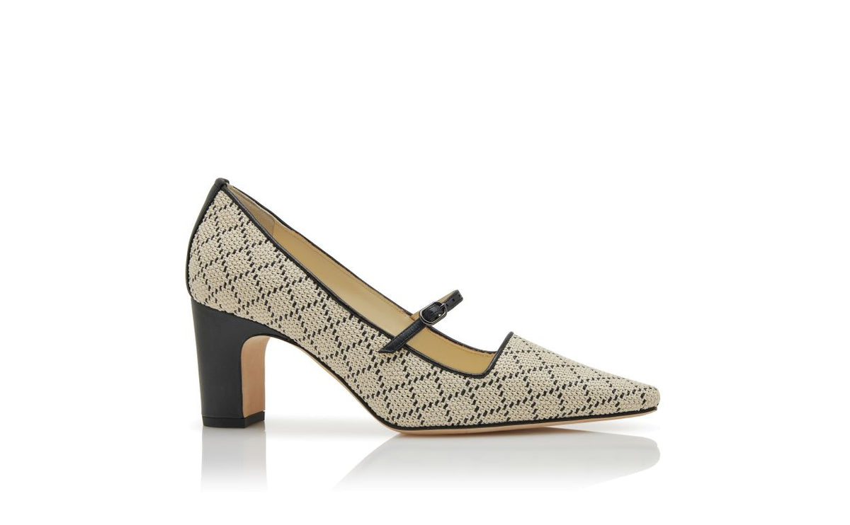 Seraphina Muse Neutral Almond Toe Mary Jane Shoes – side profile showing neutral almond toe, nappa leather, raffia…