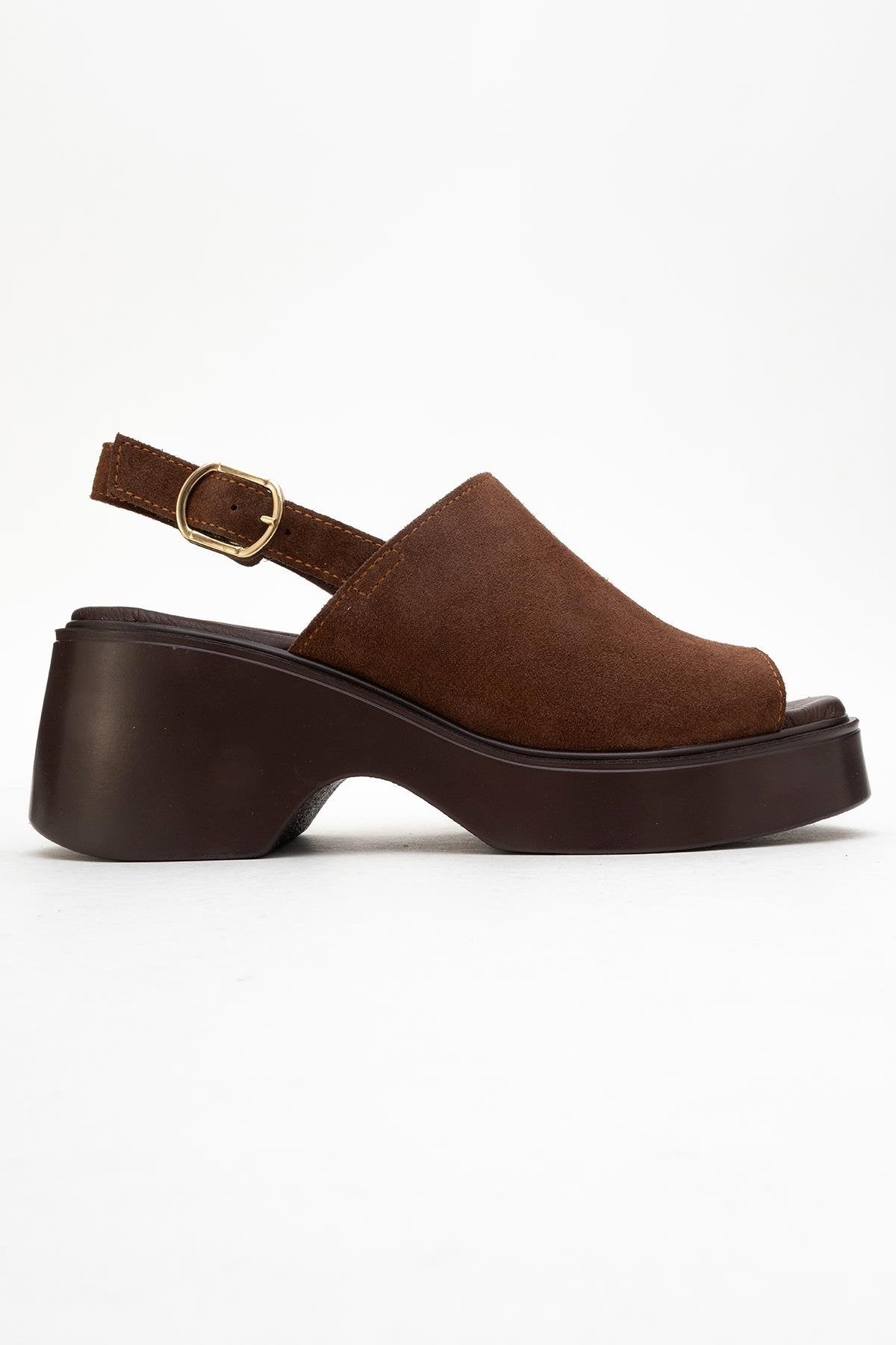 Power - Brown Suede Leather Platform Wedges – top view showing leather, suede, Vowalisse