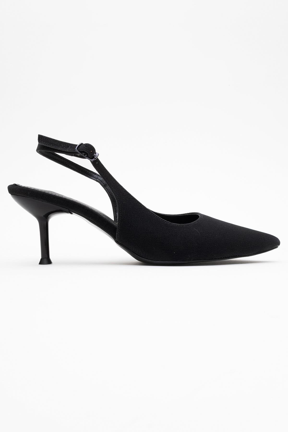 Caisa - Black Glitter Slingback Pointed Toe Pump – top view showing leather, glitter, black, Vowalisse