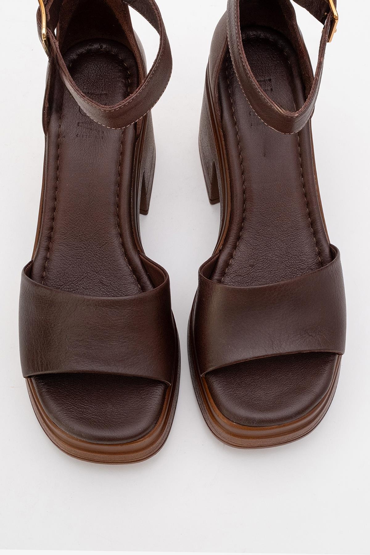 MARGOT - Brown Leather Platform Sandal – side view showing leather, Vowalisse