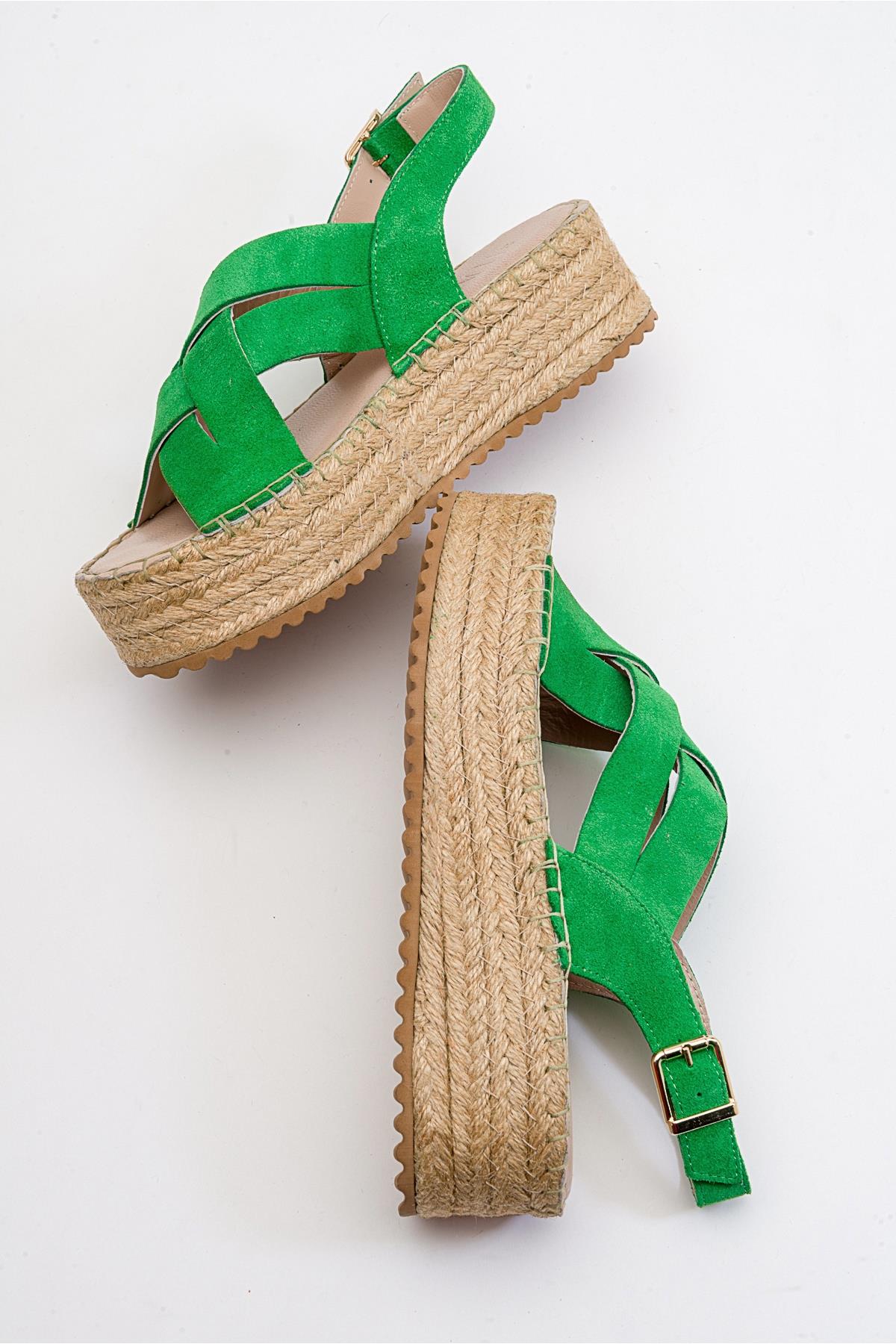 Lontano - Green Suede Leather Platform Sandal – back view showing leather, suede, green, Vowalisse