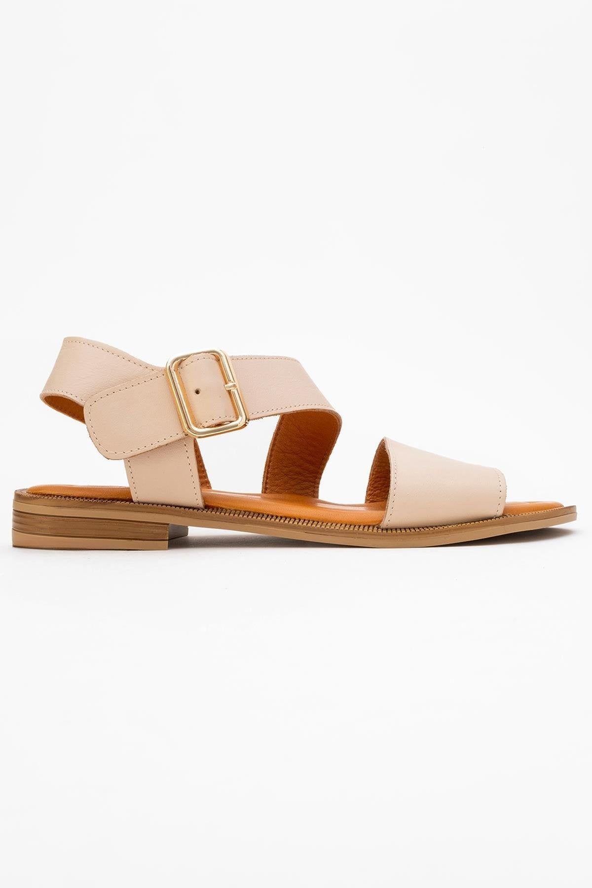 Majesty Beige Leather Sandal – top view showing leather, gold, red, Vowalisse