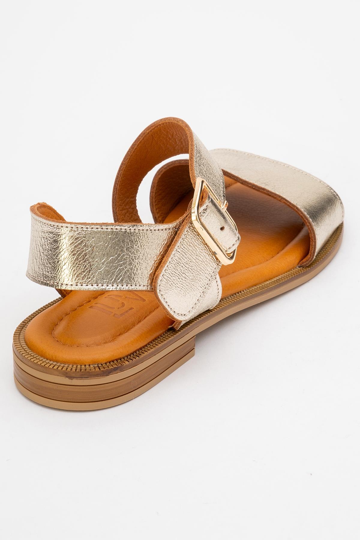 Majesty Gold Leather Sandal – back view showing leather, gold, red, Vowalisse