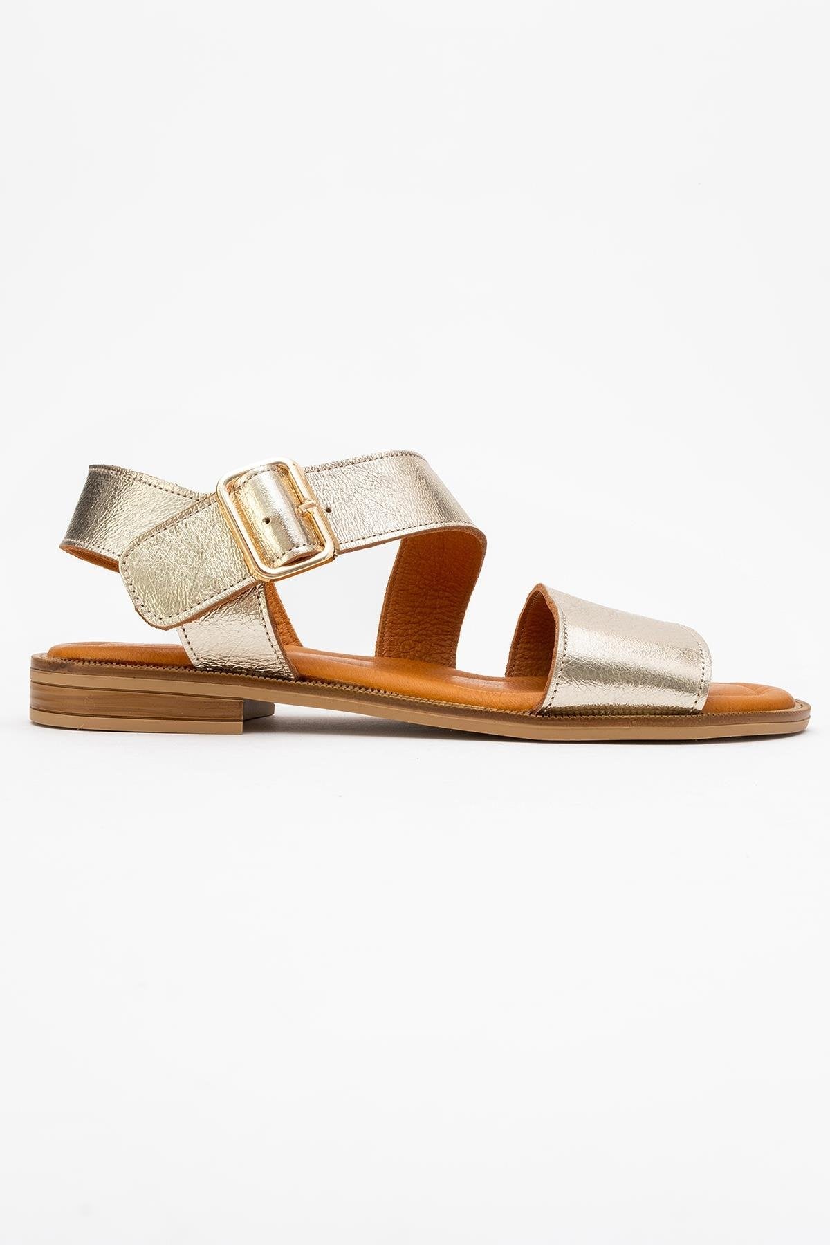 Majesty Gold Leather Sandal – top view showing leather, gold, red, Vowalisse