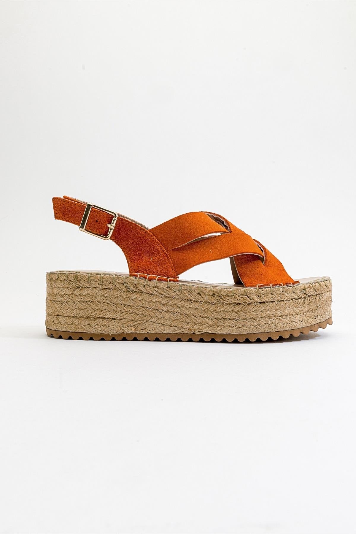 Lontano - Orange Suede Leather Platform Sandal – top view showing leather, suede, Vowalisse