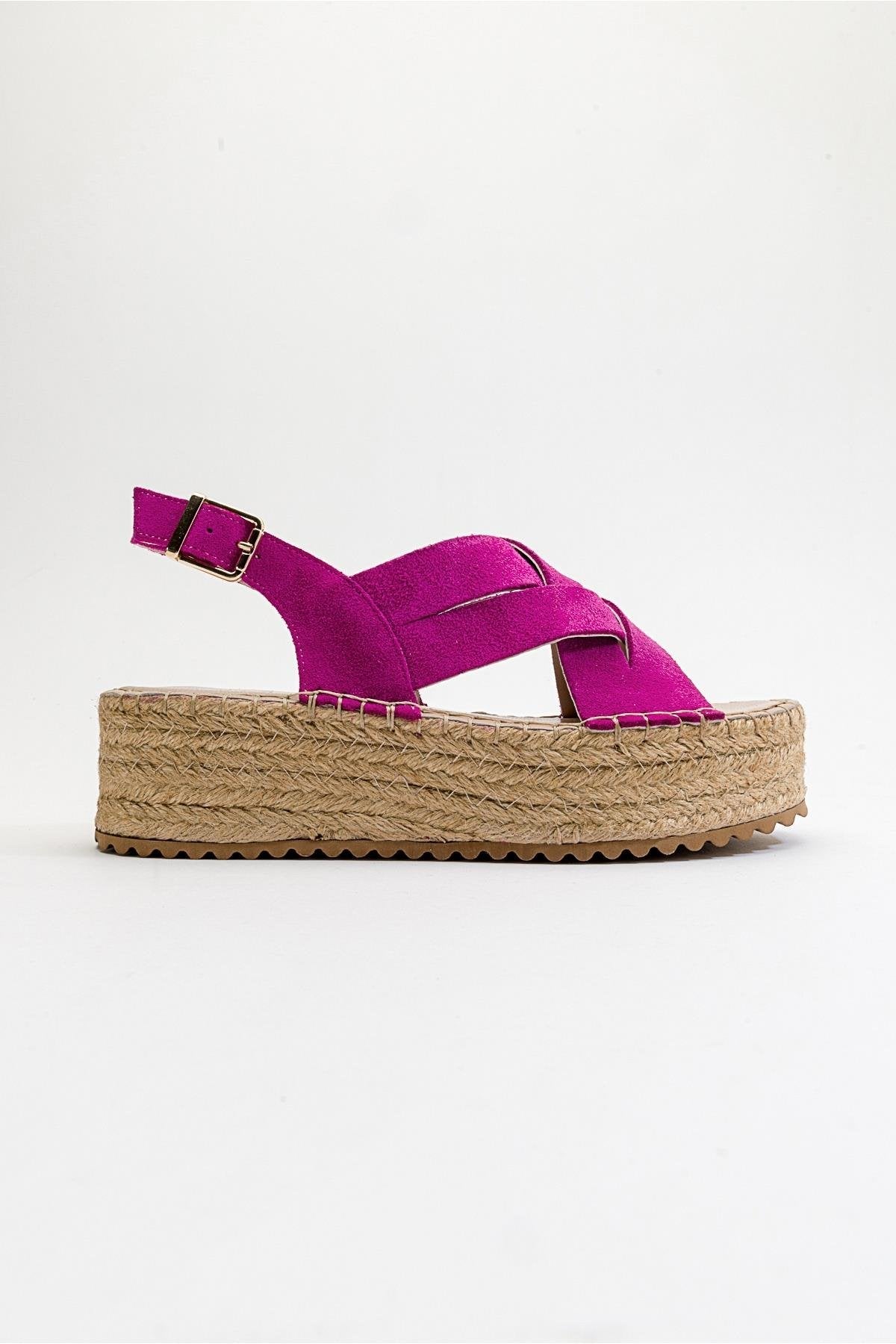 Lontano - Fuchsia Suede Leather Platform Sandal – top view showing leather, suede, Vowalisse