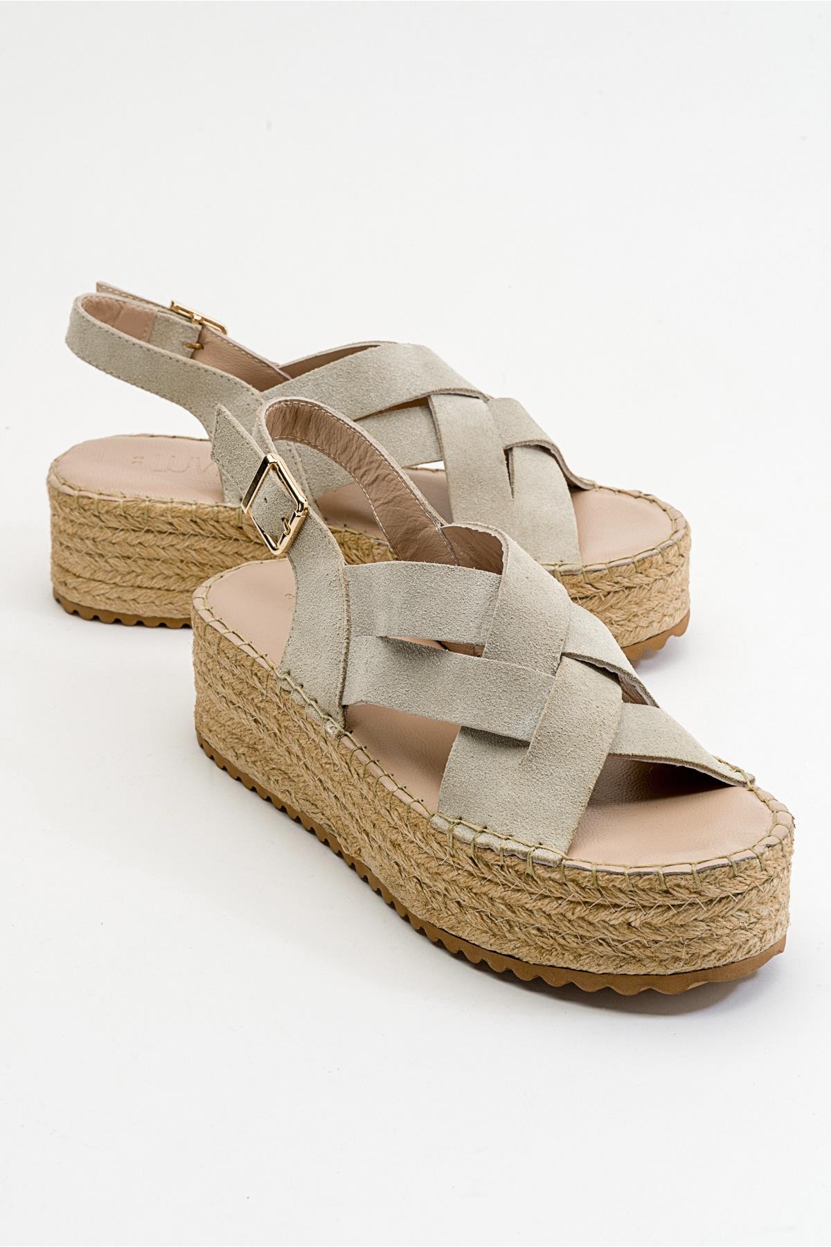 Lontano - Beige Suede Leather Platform Sandal – front three-quarter view showing leather, suede, Vowalisse