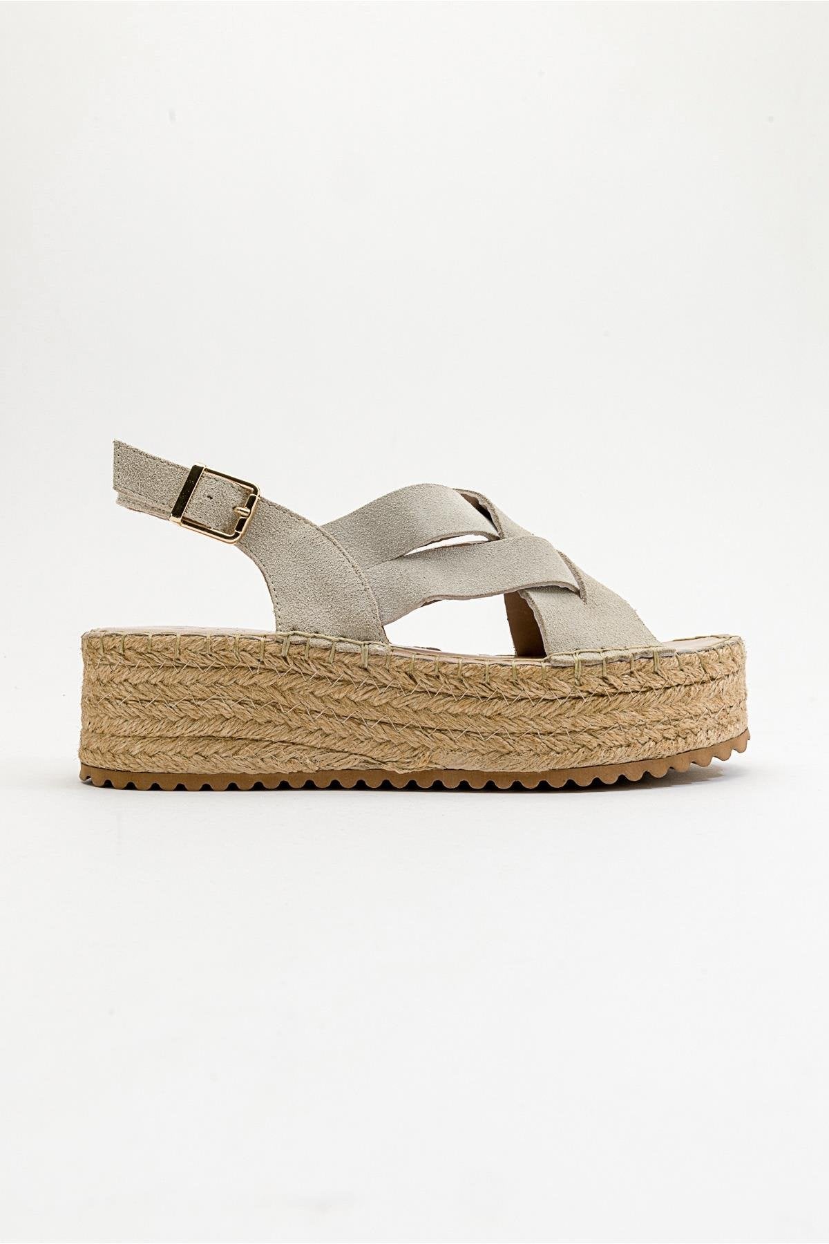 Lontano - Beige Suede Leather Platform Sandal – top view showing leather, suede, Vowalisse
