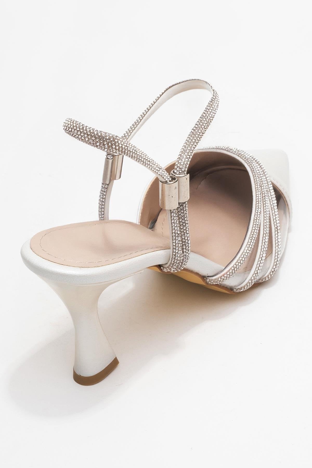 Lavie - Pearl Synthetic Leather Strappy Jeweled Dress Shoe – back view showing pearl, leather, Vowalisse