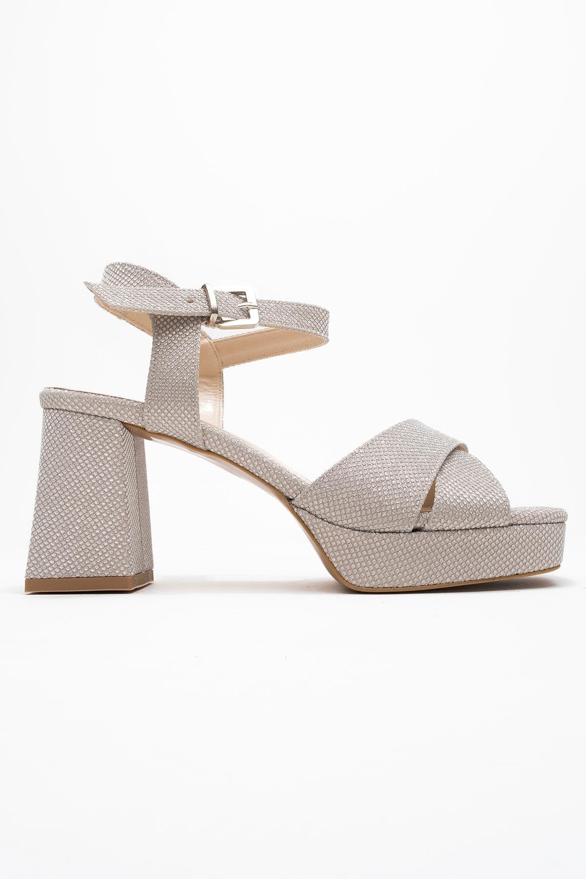 Lisbon - Gold Glitter Cross-Strap Platform Heel – top view showing leather, glitter, gold, Vowalisse
