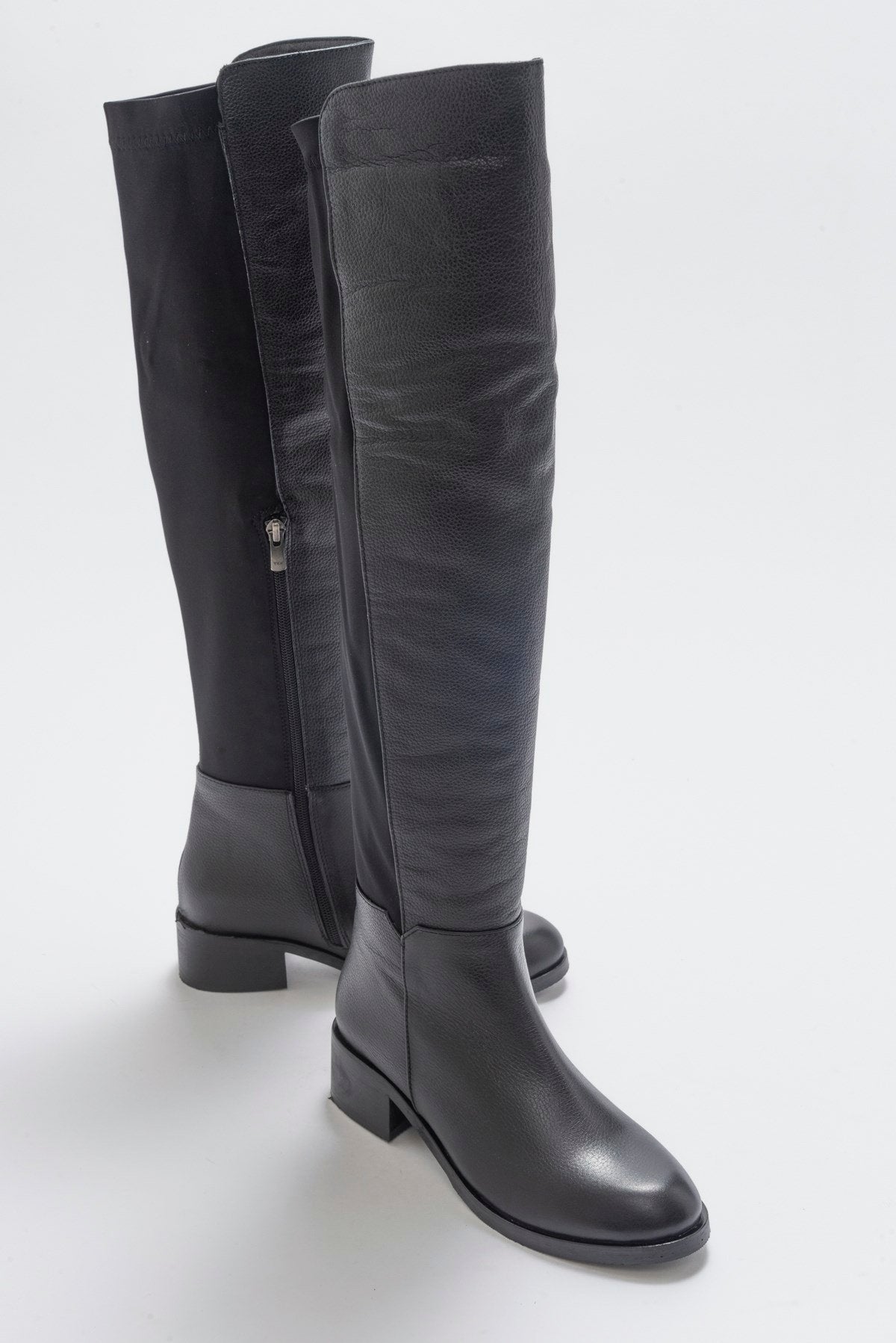 Cassie Black Leather Boot – front three-quarter view showing leather, black, Vowalisse