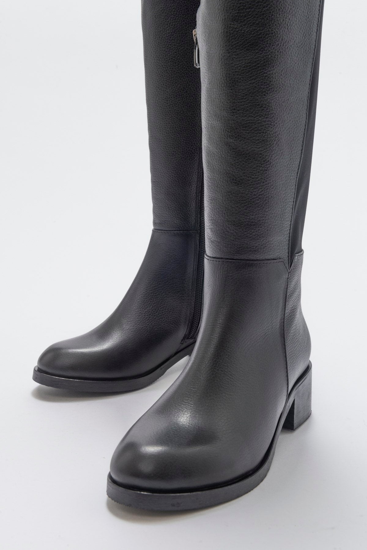 Cassie Black Leather Boot – side view showing leather, black, Vowalisse
