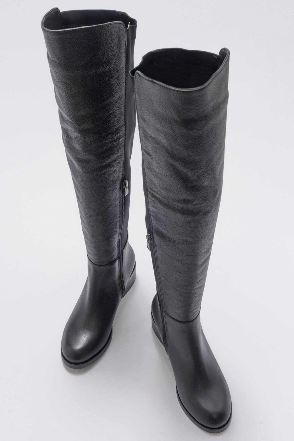 Cassie Black Leather Boot – detail view showing leather, black, Vowalisse