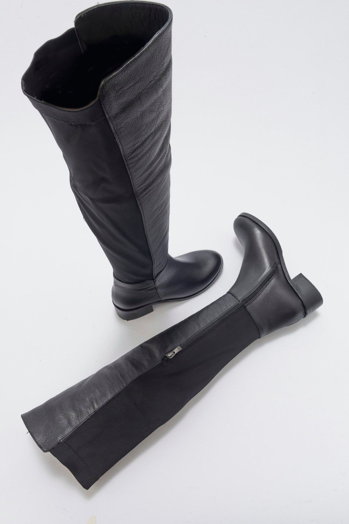Cassie Black Leather Boot – heel view showing leather, black, Vowalisse