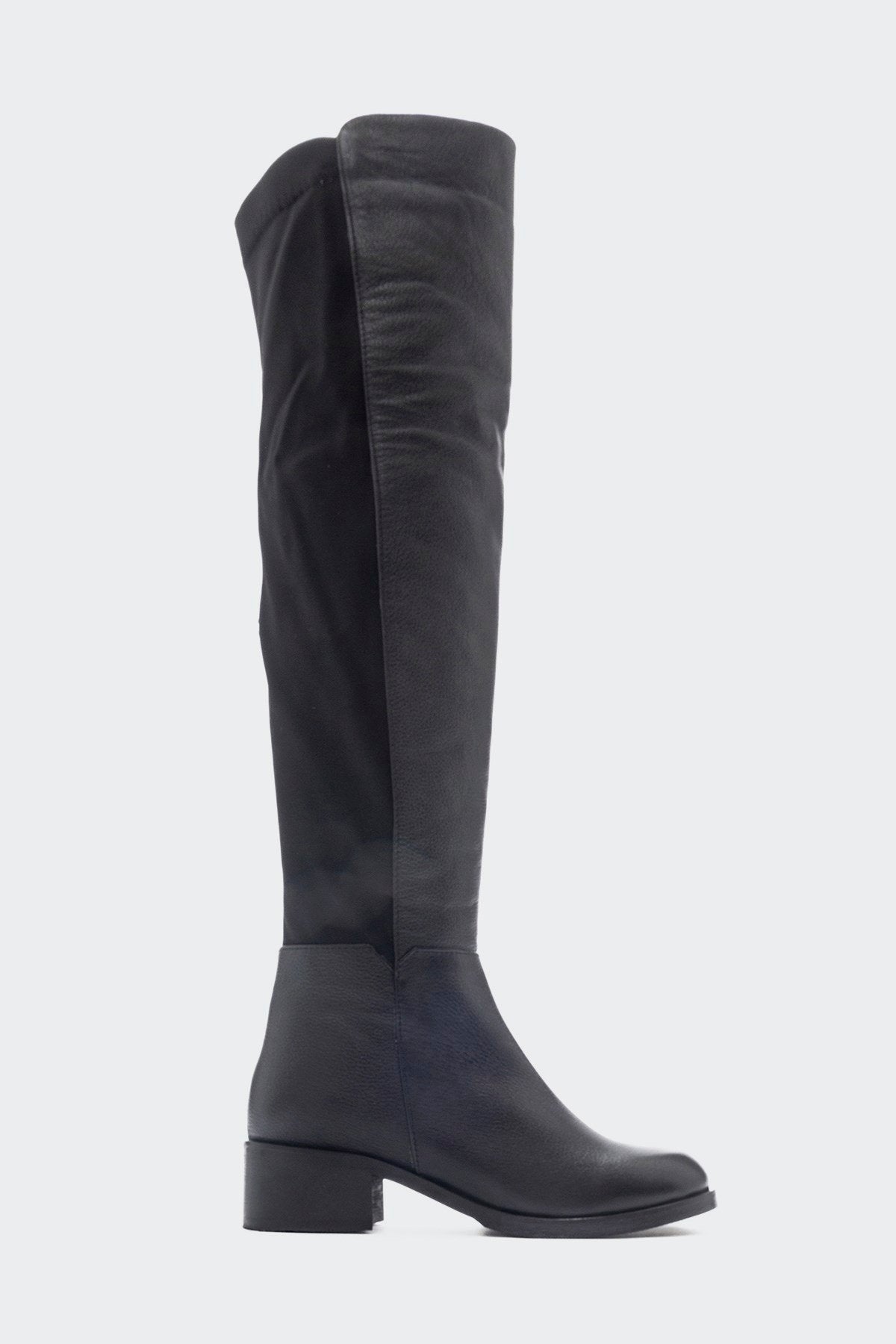 Cassie Black Leather Boot – top view showing leather, black, Vowalisse