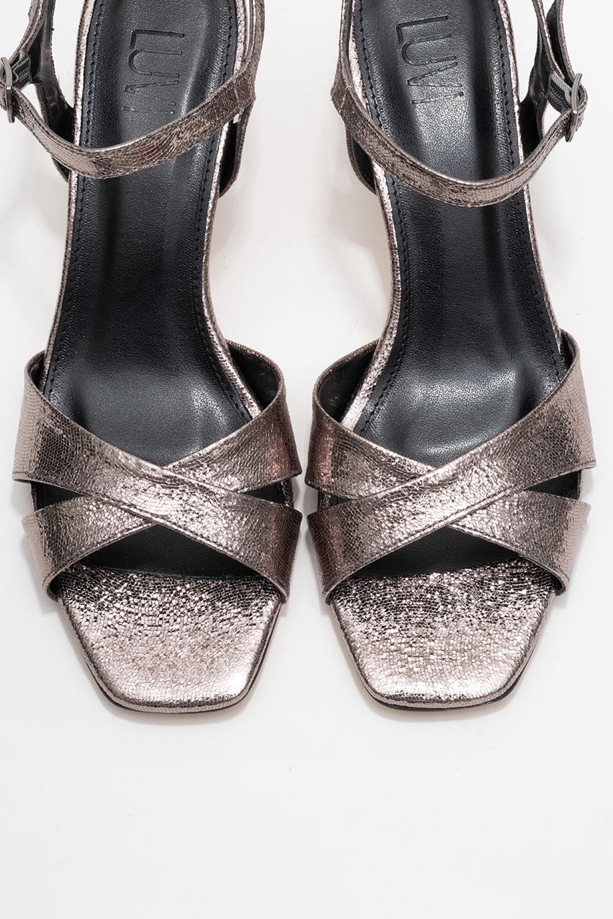 Melin - Platinum Cross-Strap Stiletto Heel – side view showing leather, Vowalisse