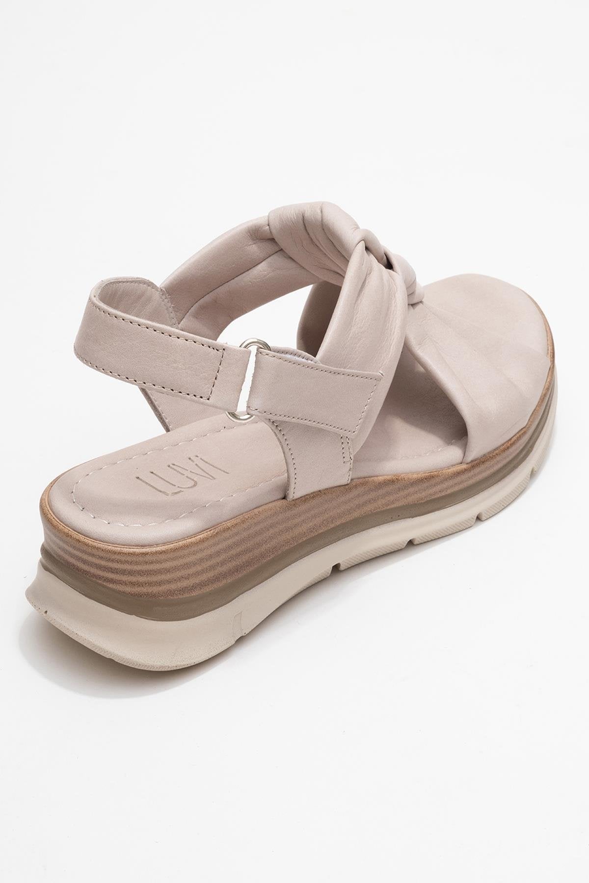 Oara - Cream Leather Sandal – back view showing leather, Vowalisse