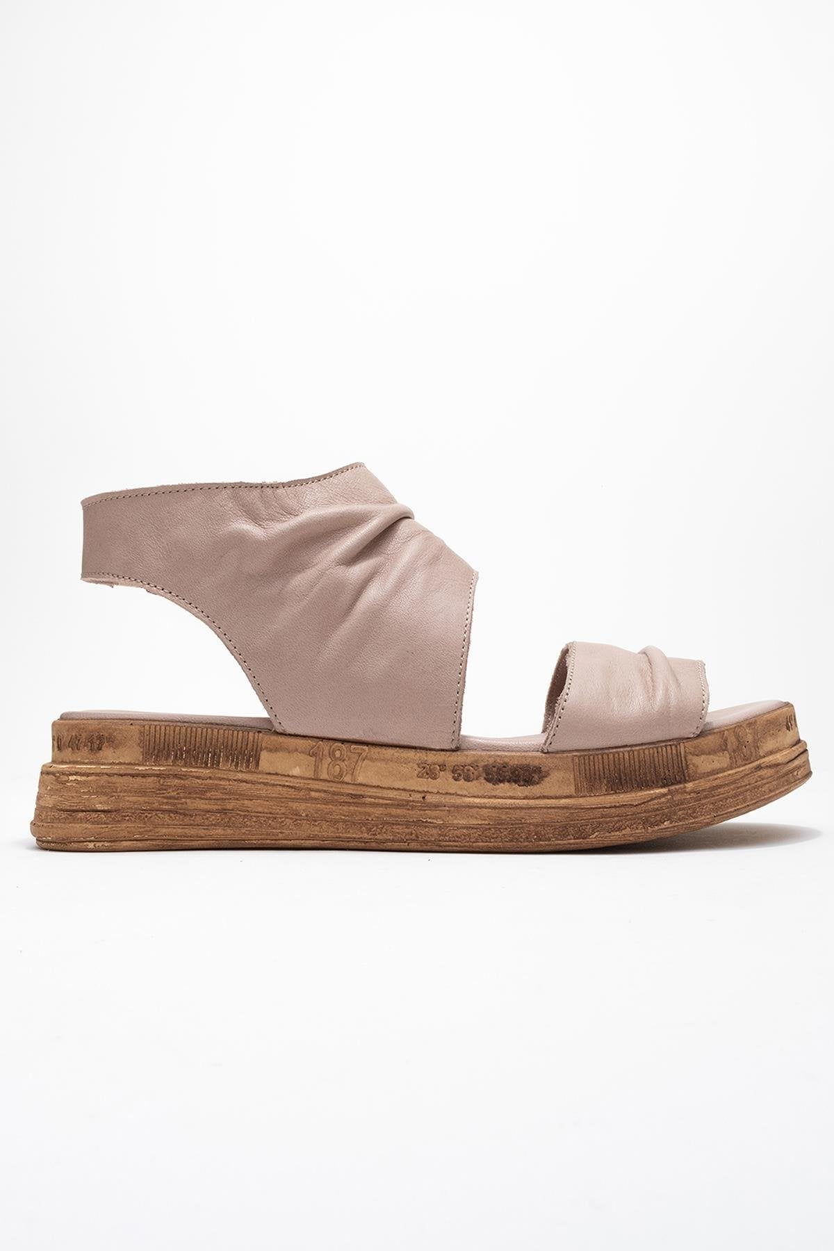Lunas Stone Leather Side‑Zip Flat Heel Sandal – top view showing leather, red, Vowalisse