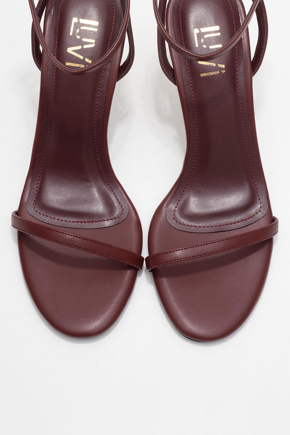 Jasmin - Burgundy Single Strap Heeled Shoe – side view showing leather, Vowalisse