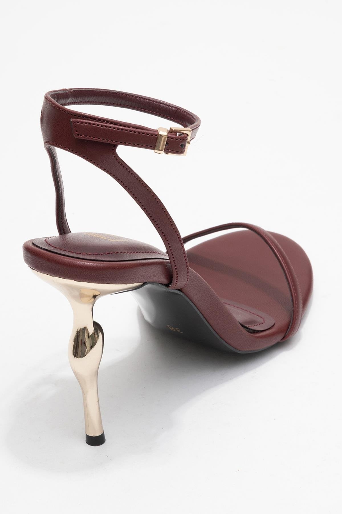 Jasmin - Burgundy Single Strap Heeled Shoe – back view showing leather, Vowalisse