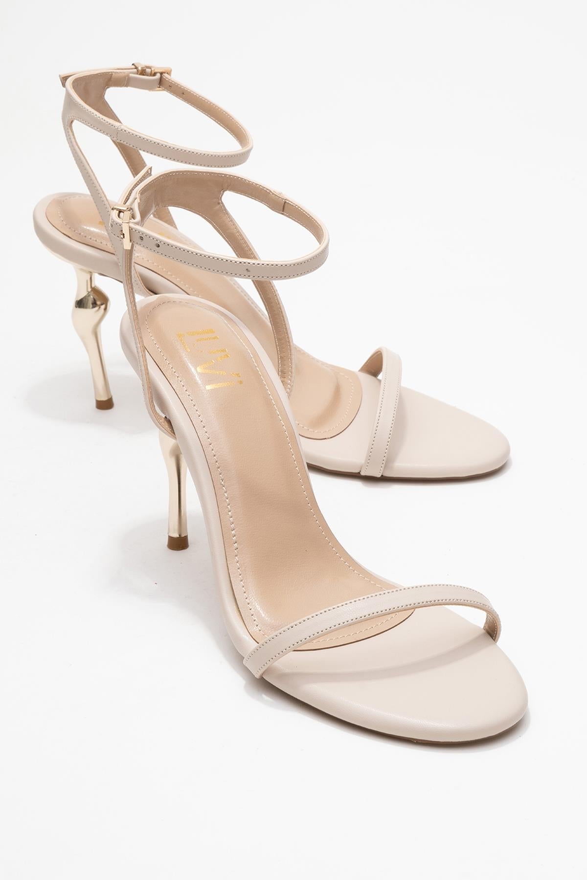 Jasmin - Beige Single-Band Stiletto Heel Shoe – front three-quarter view showing leather, Vowalisse
