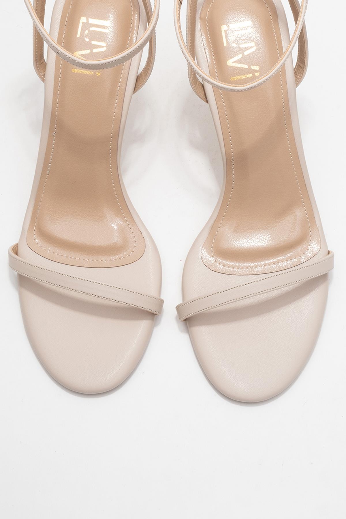 Jasmin - Beige Single-Band Stiletto Heel Shoe – side view showing leather, Vowalisse