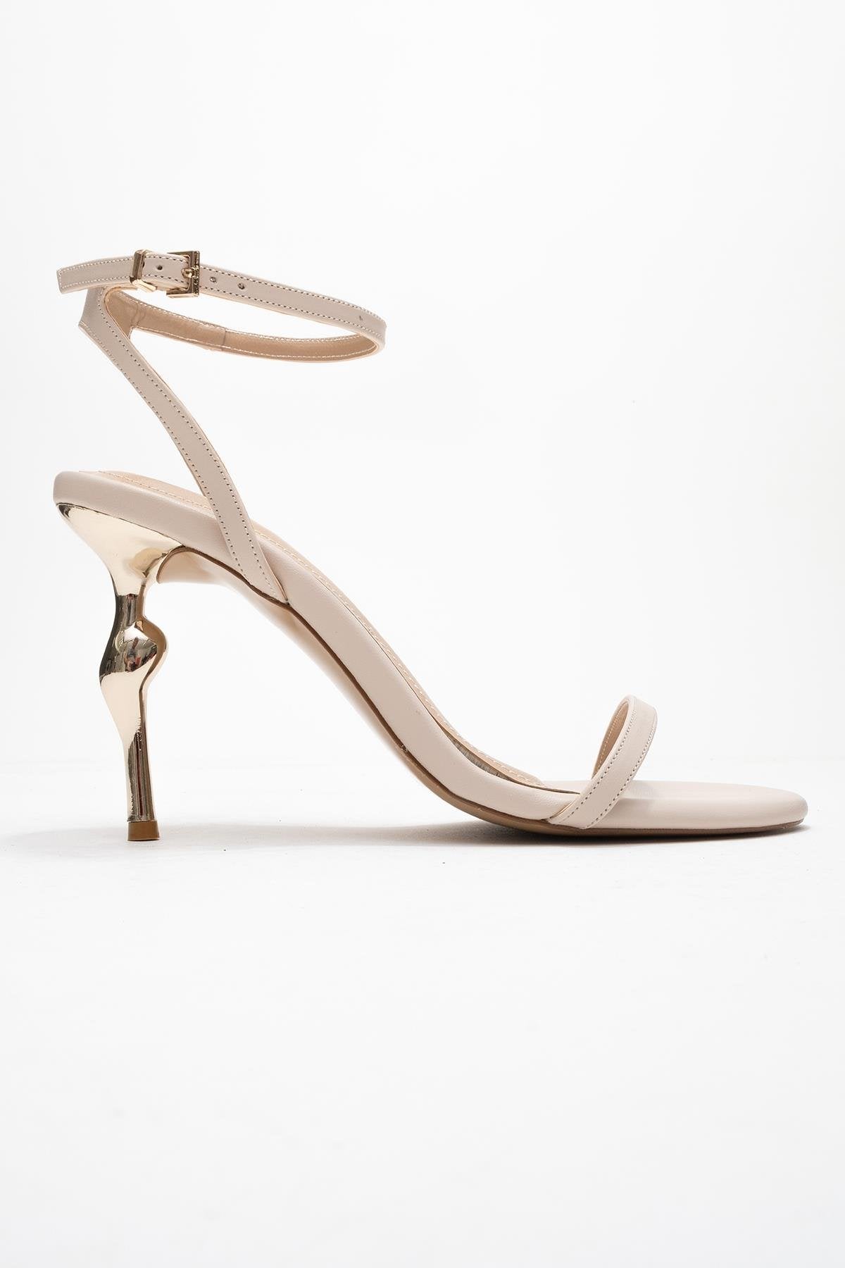 Jasmin - Beige Single-Band Stiletto Heel Shoe – top view showing leather, Vowalisse