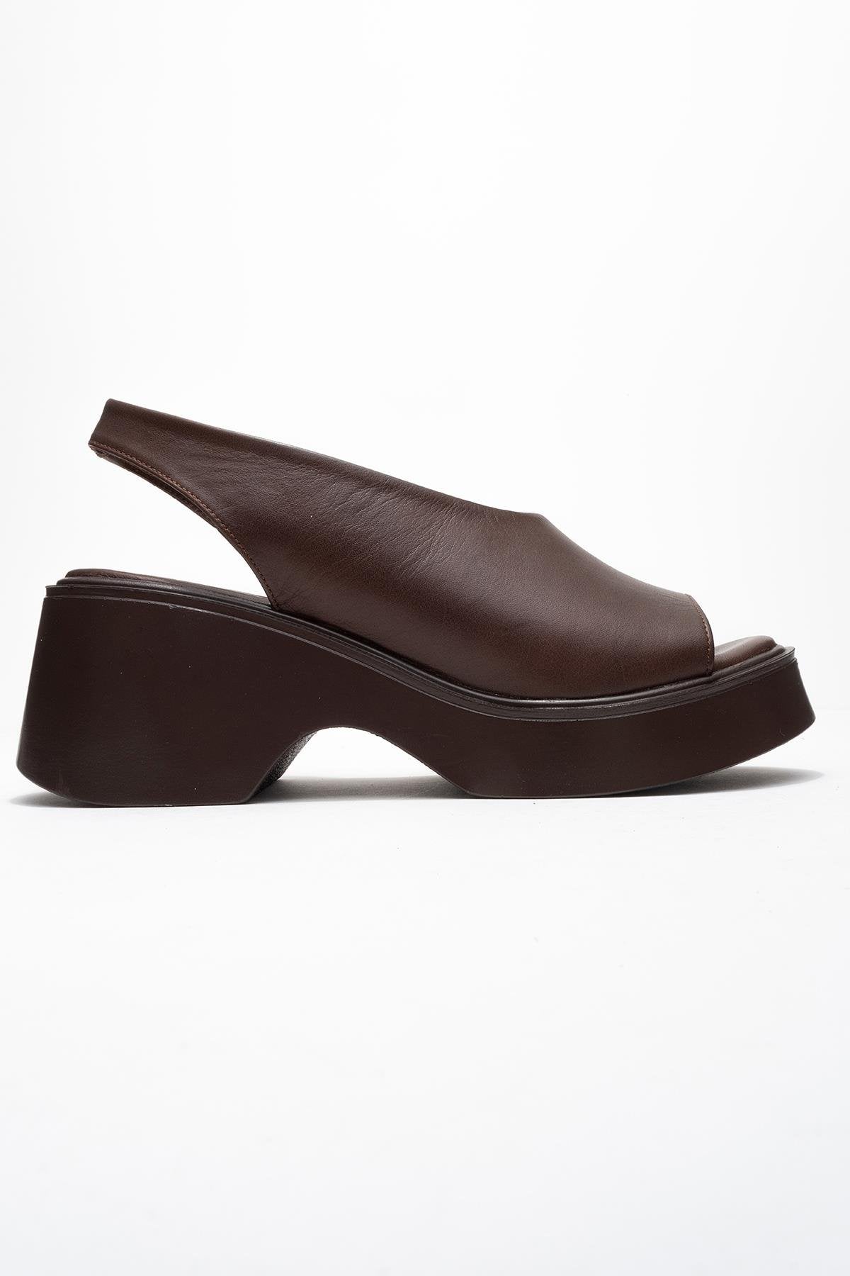 Roy - Cognac Genuine Leather Wedge Sandal – top view showing leather, Vowalisse