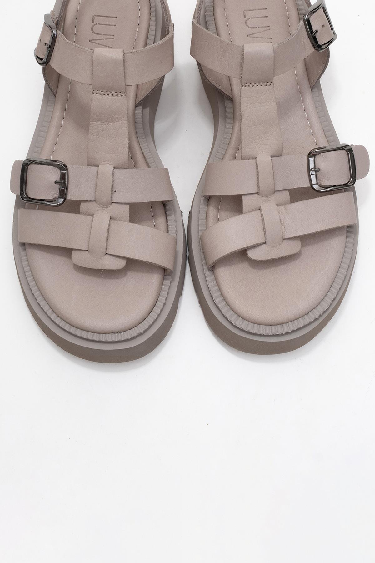 Melvin - Taupe Genuine Leather Sandal – side view showing leather, Vowalisse