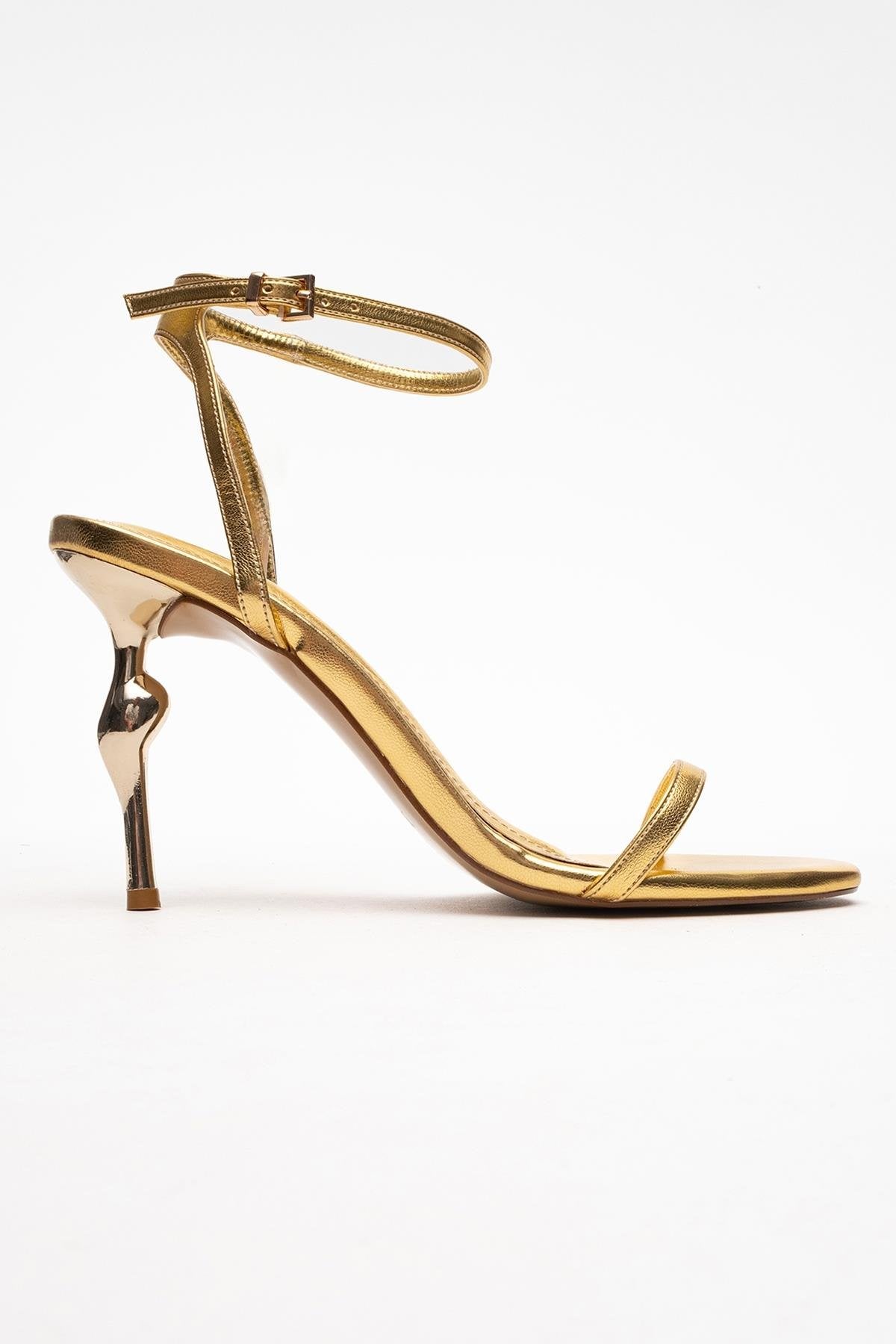 Jasmin - Gold Single-Strap High Heel – top view showing leather, gold, Vowalisse